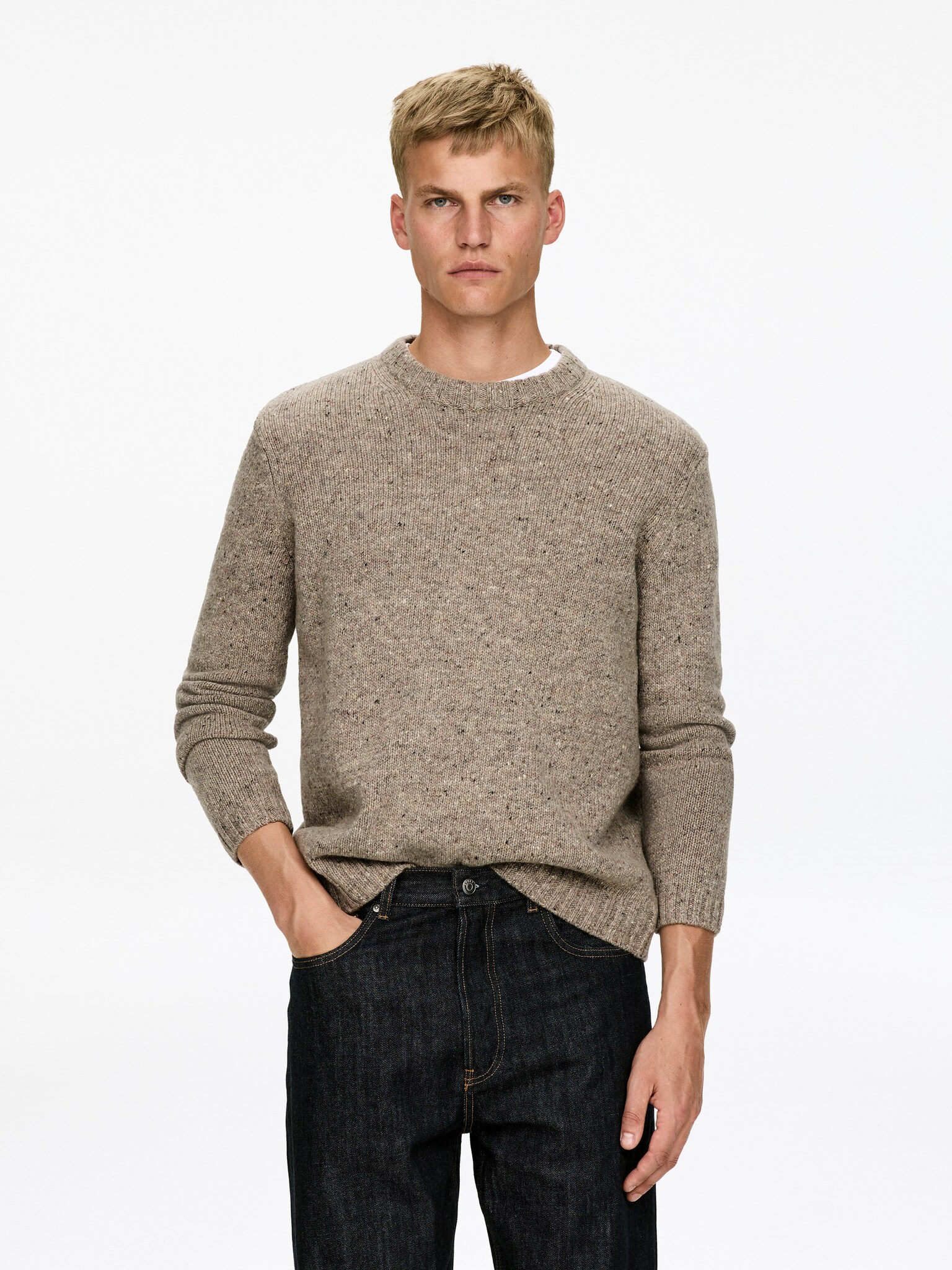 Wool-Alpaca Blend Jumper - Beige Melange/Dark Blue