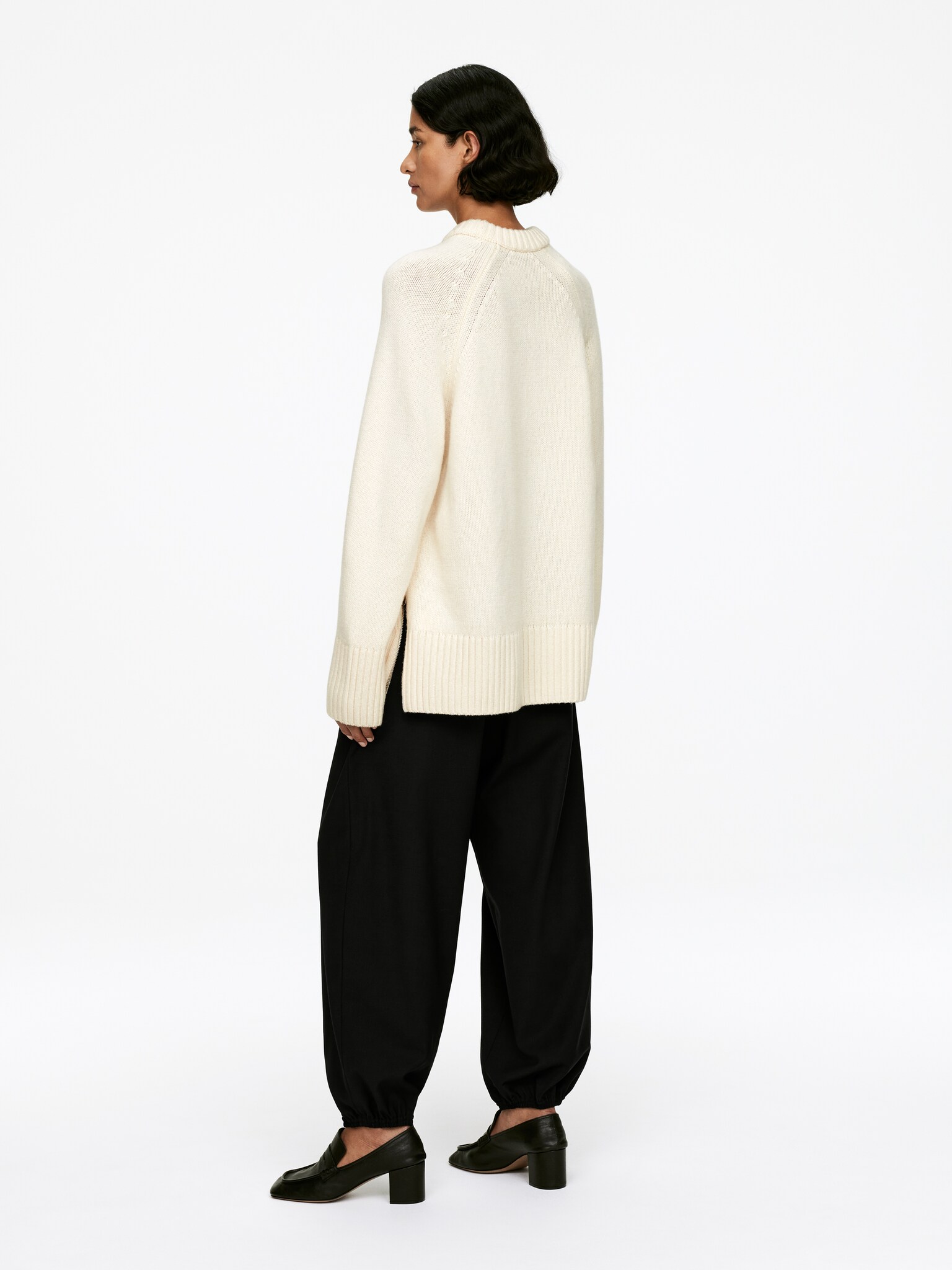 Pull en laine avec fermetures zippées - Blanc cassé - 6