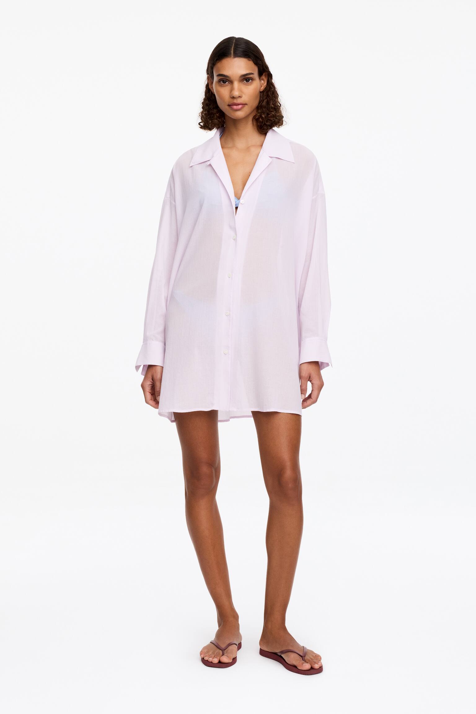 Camicia con silhouette allungata - Rosa/Blu navy/Bianco - 1