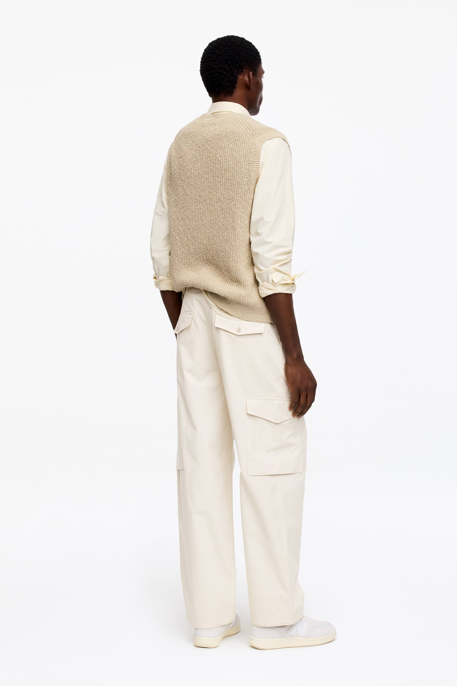 Voľné cargo nohavice - Sivobiela/Khaki zelená - 6