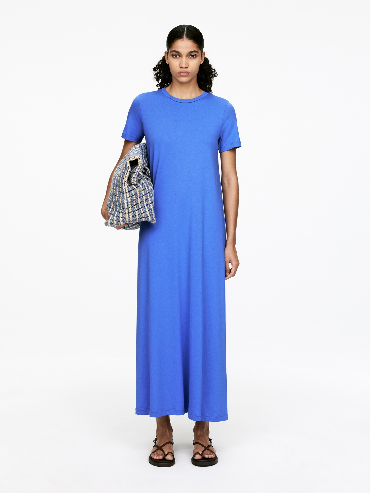 Rochie maxi tip tricou - Albastru/Verde kaki