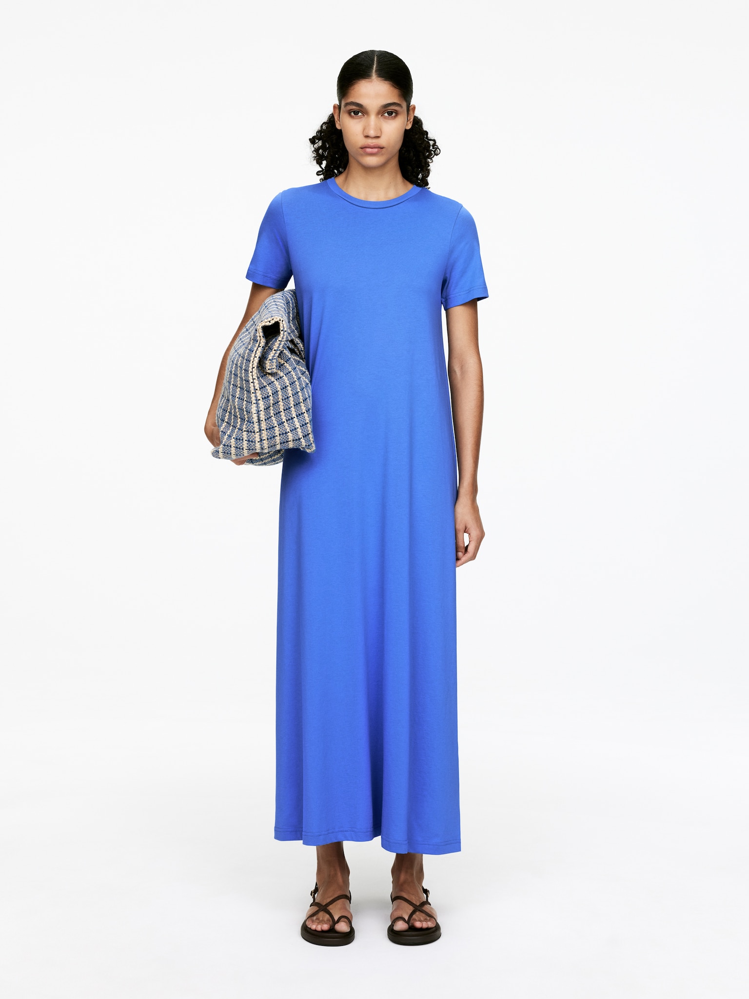 Rochie maxi tip tricou - Albastru/Verde kaki