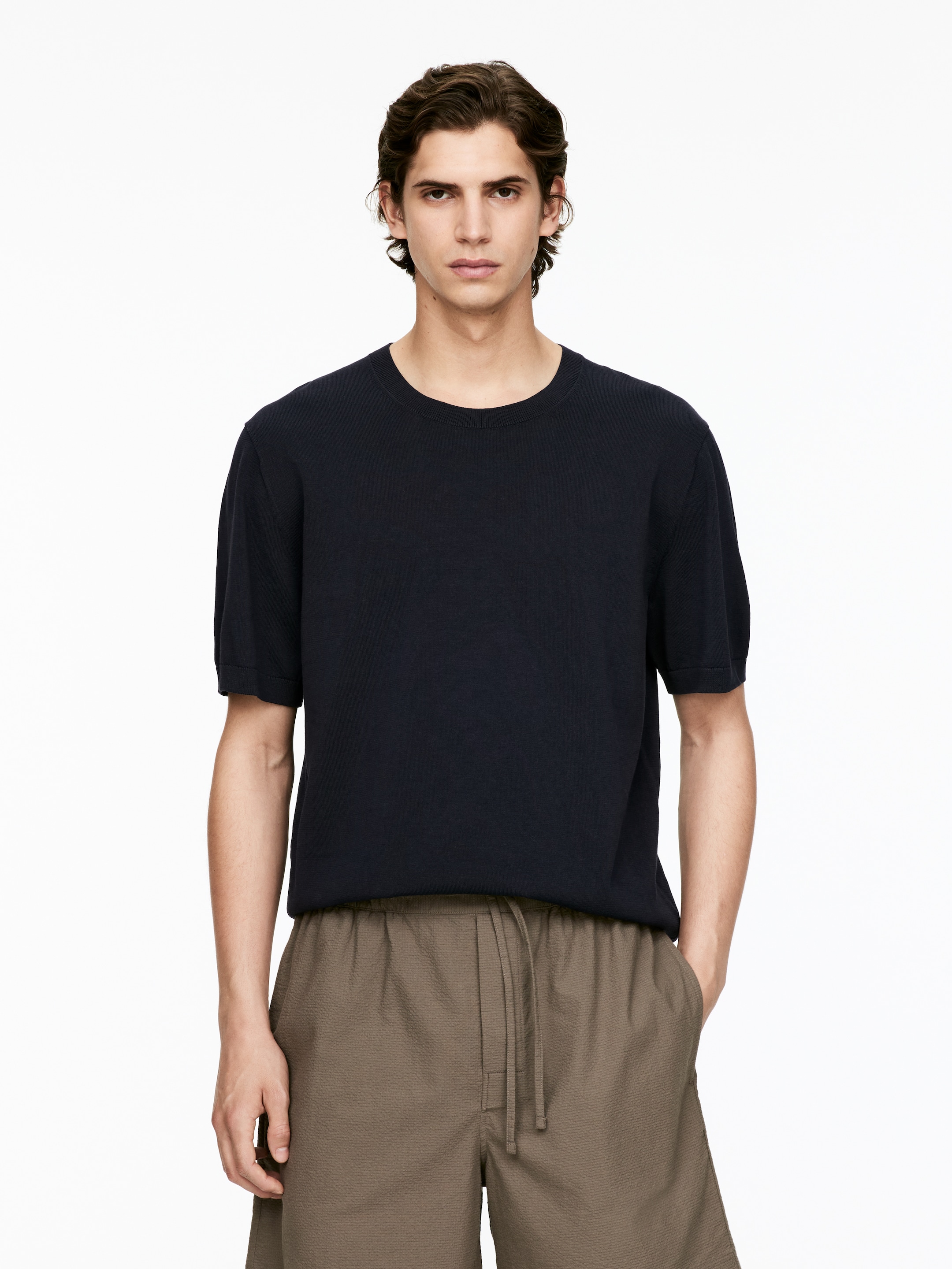 Ingrandisci l'immagine: Fine-Knit Cotton T-Shirt - Dark Blue - UOMO | H&M CH 1