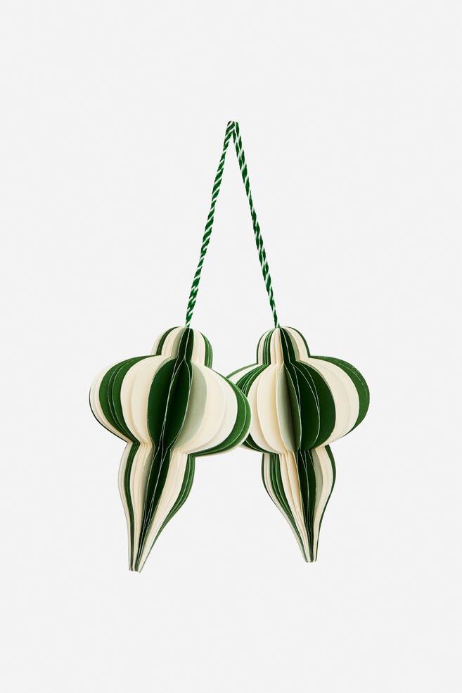 Honeycomb Ornaments Set of 2 - Green/Off White - 1