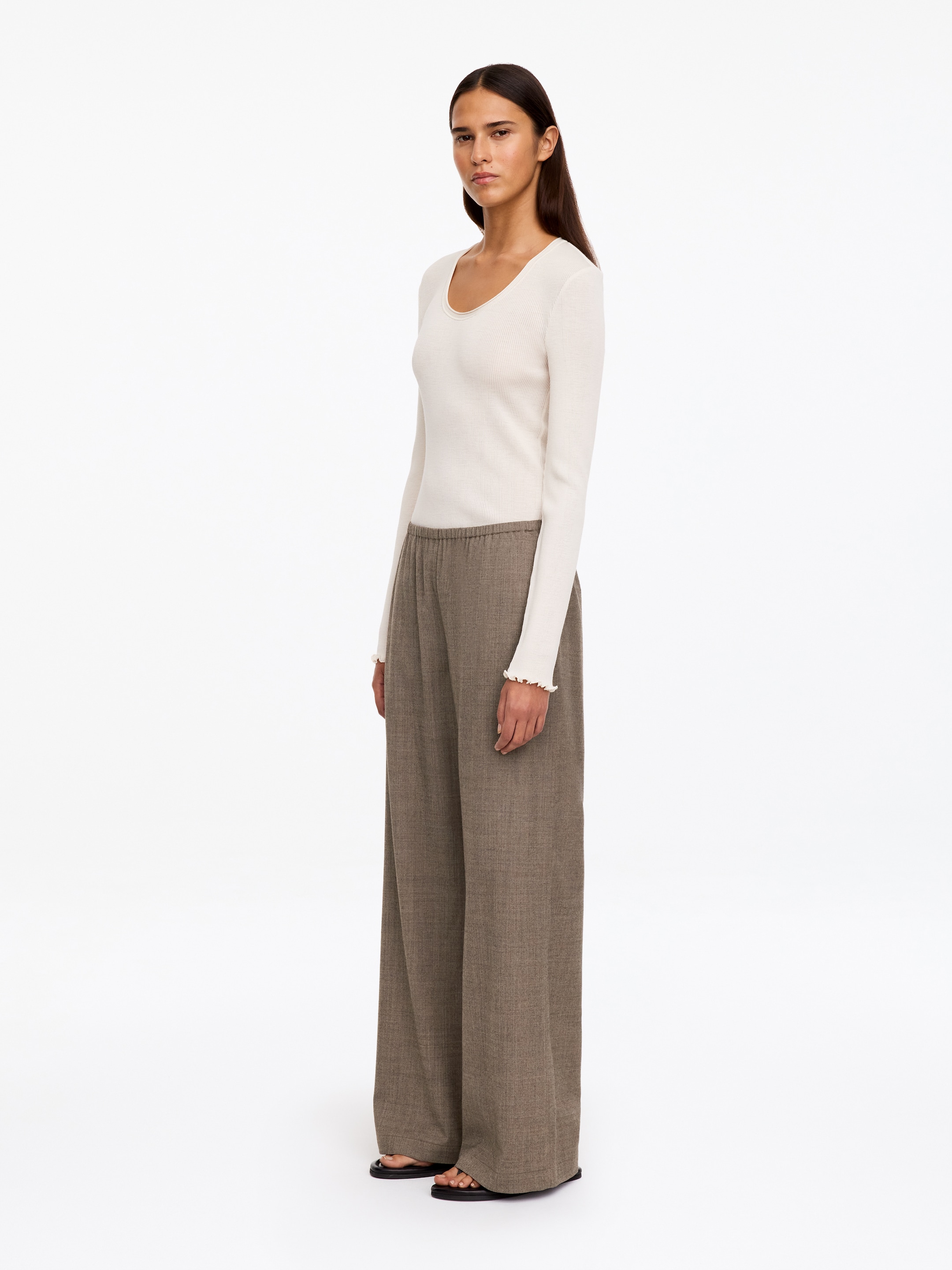 Wool-blend Flannel Trousers - Dark brown - Regular fit - women - StillMedia/Lookbook - 2