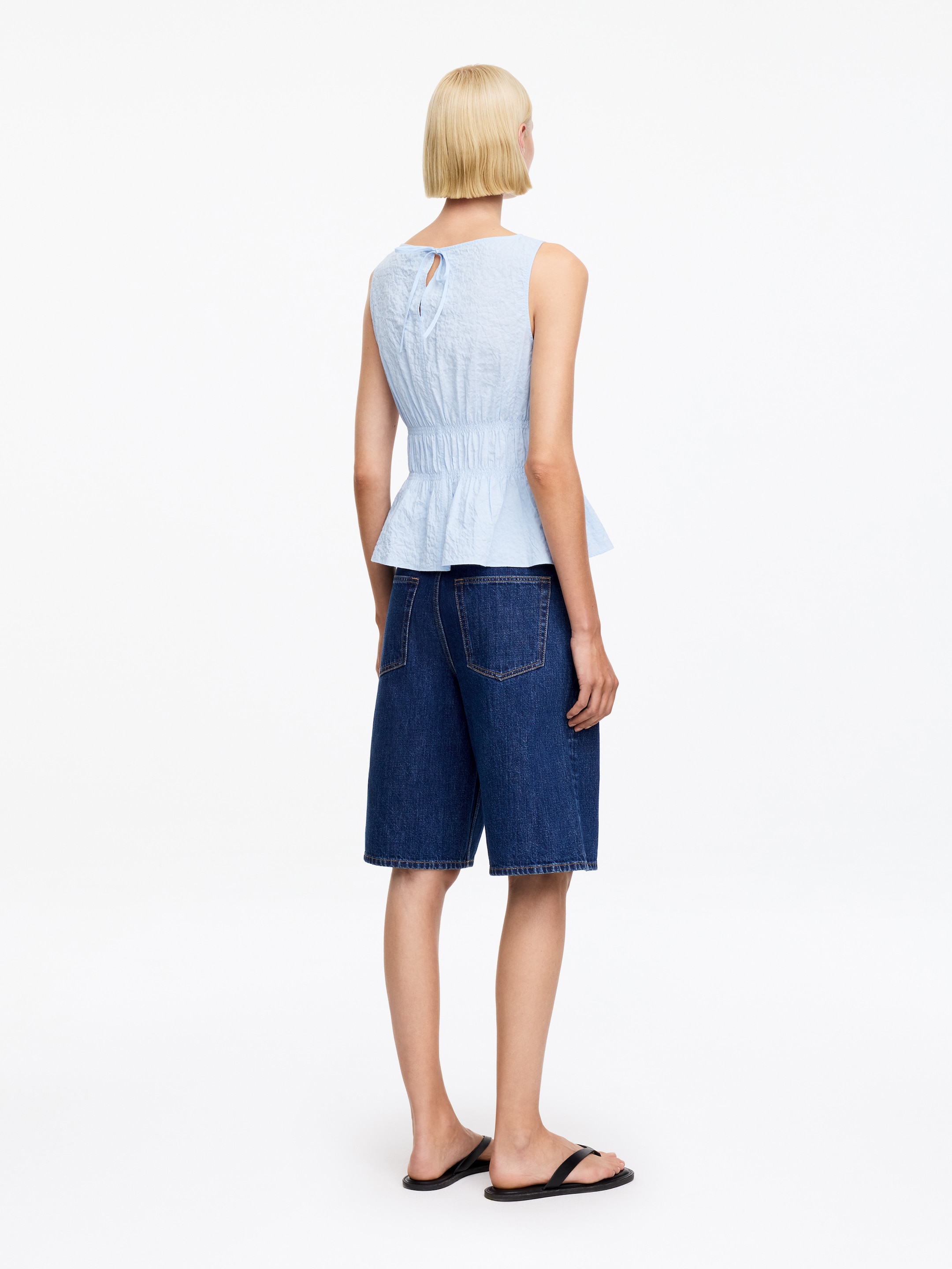 Seersucker Smock Top - Light Blue - Slim fit - Women - StillMedia/Lookbook - 5