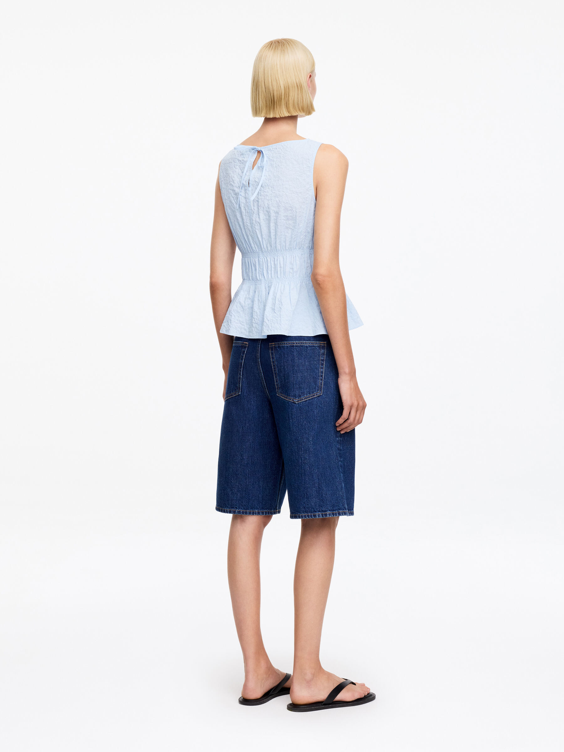 Seersucker Smock Top - Light Blue - Slim fit - Women - StillMedia/Lookbook - 5