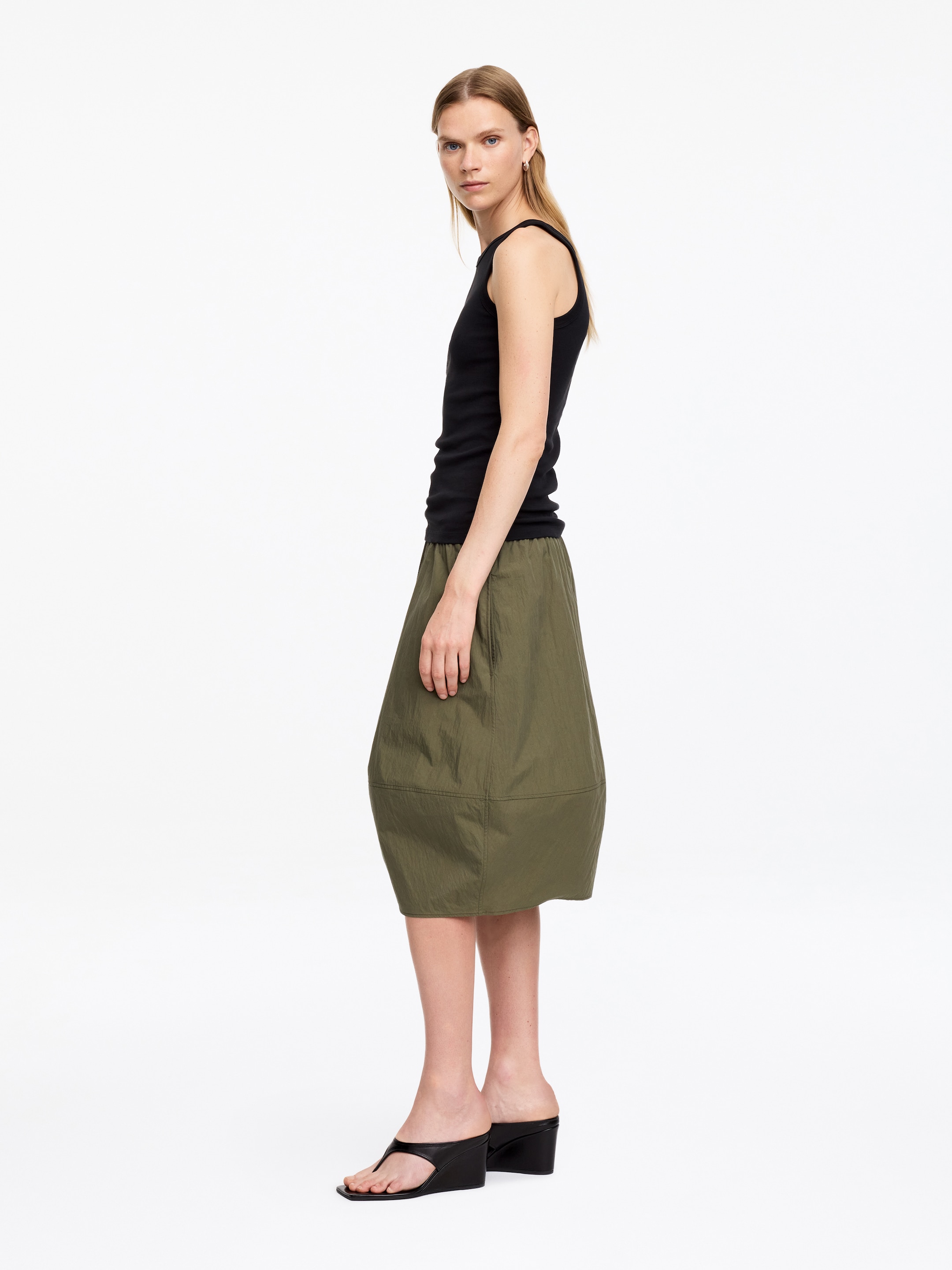 Jupe cocon mi-longue - Vert kaki foncé - Regular fit - Femme - StillMedia/Lookbook - 3
