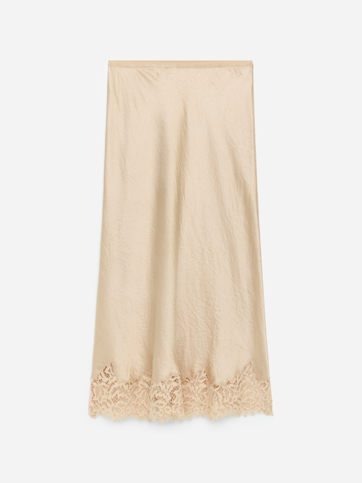 Satin-nederdel med blonder - Beige/Mørkebrun - 2
