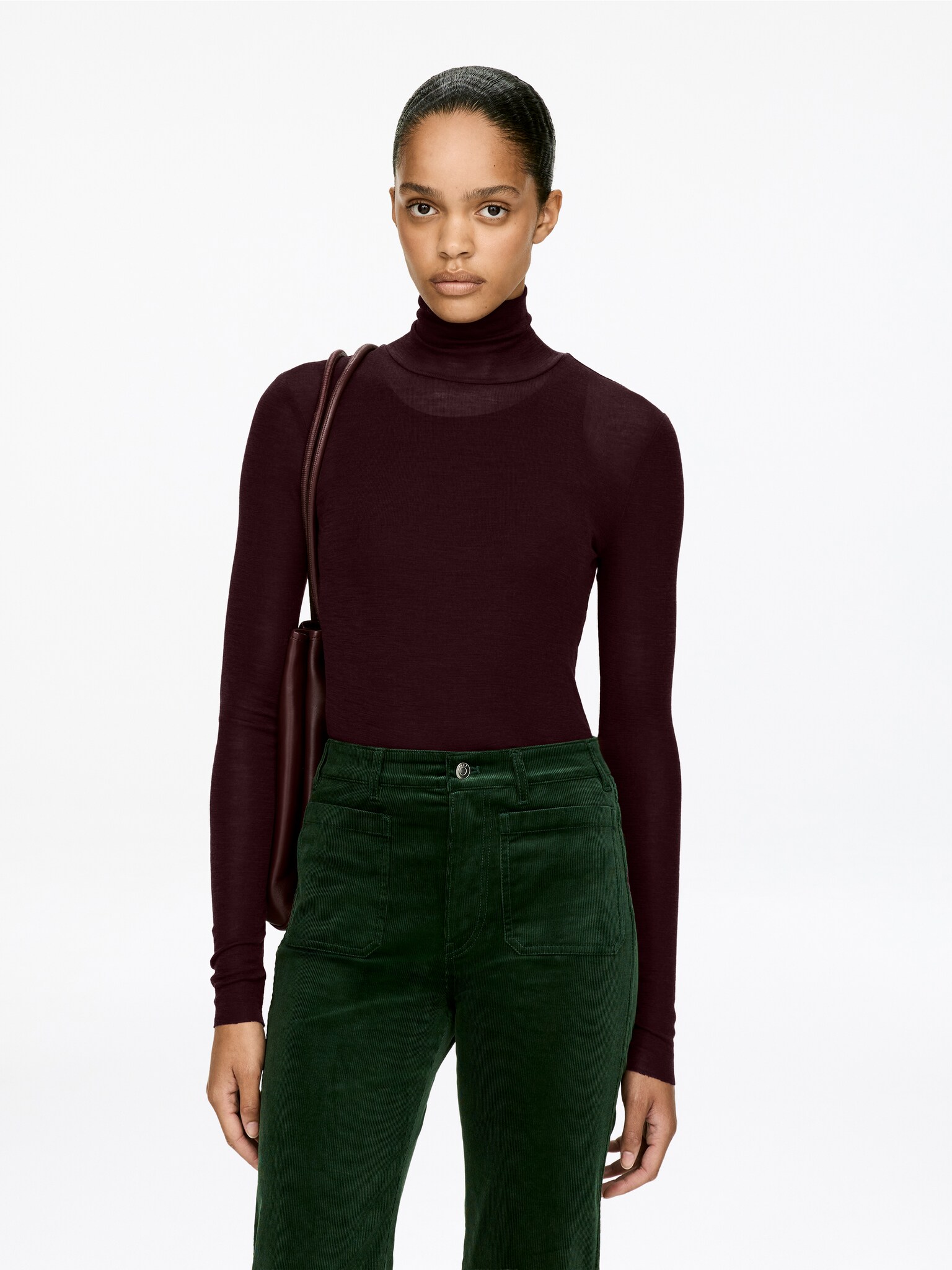 Haut en laine à col roulé - Bordeaux/Noir/Bleu foncé - 2