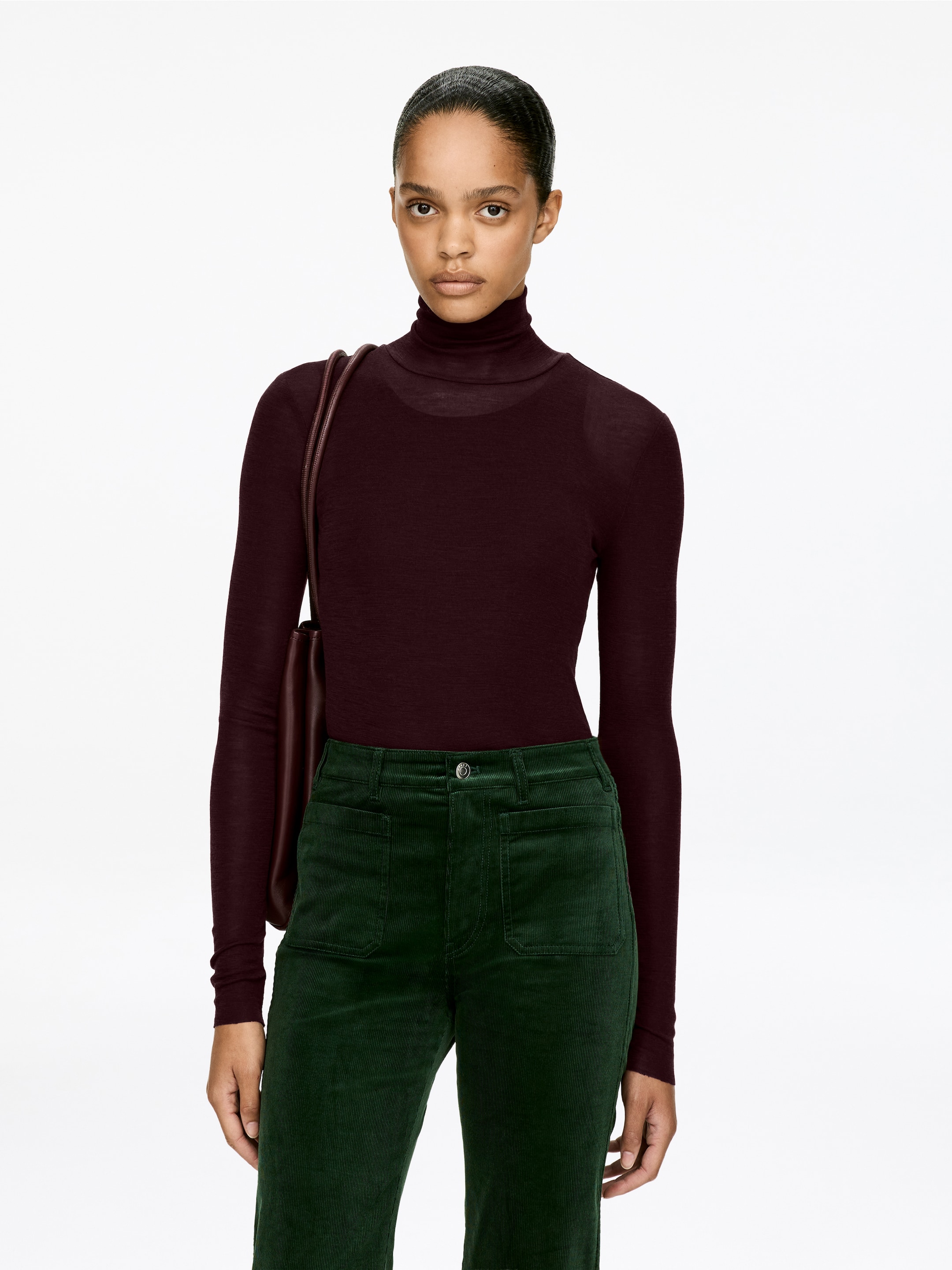 Zobrazit větší obrázek: Rolákový vlněný top - Burgundy - ŽENY | H&M CZ 1