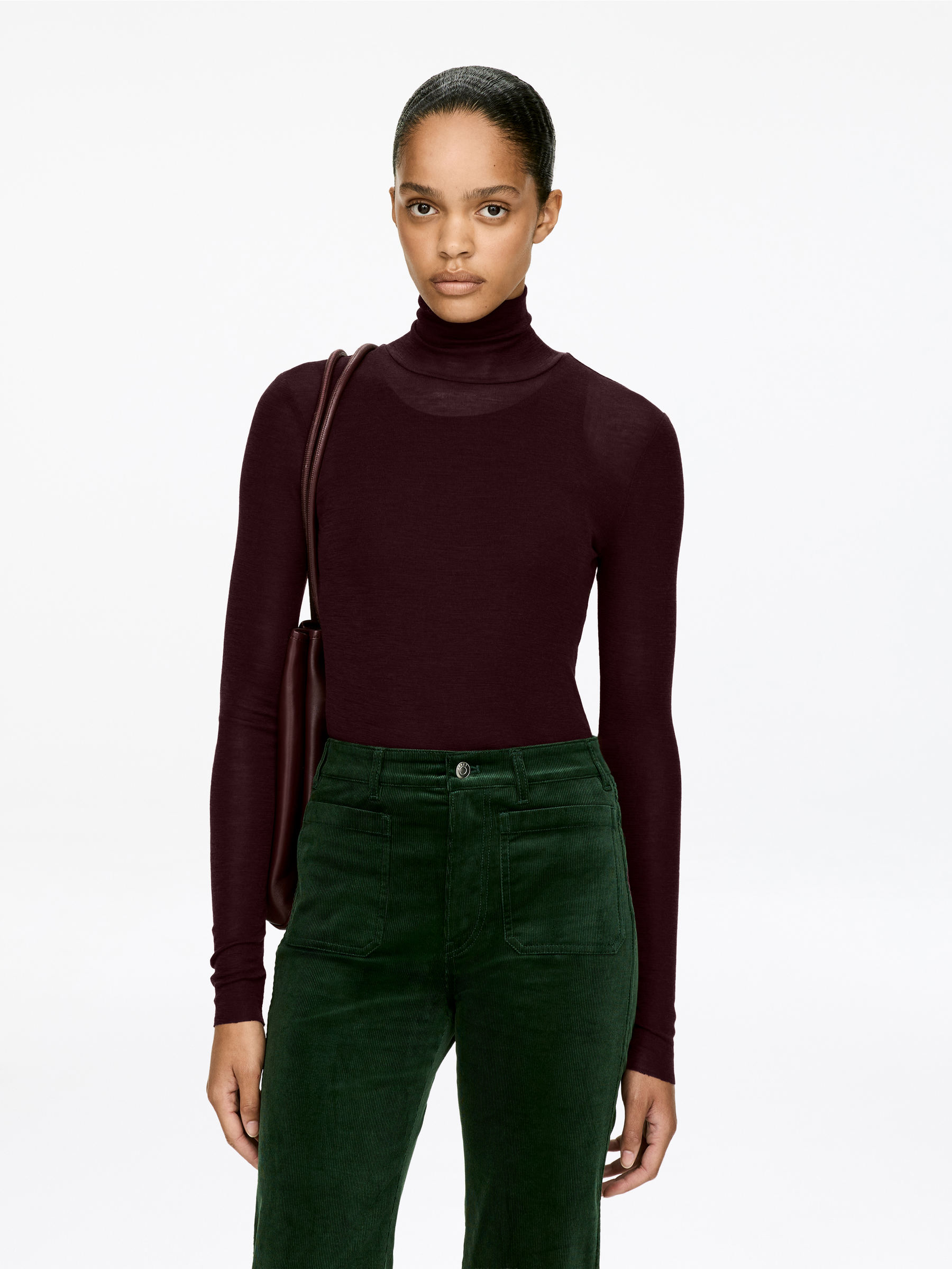 Roll-Neck Wool Top-#4B262D-17080