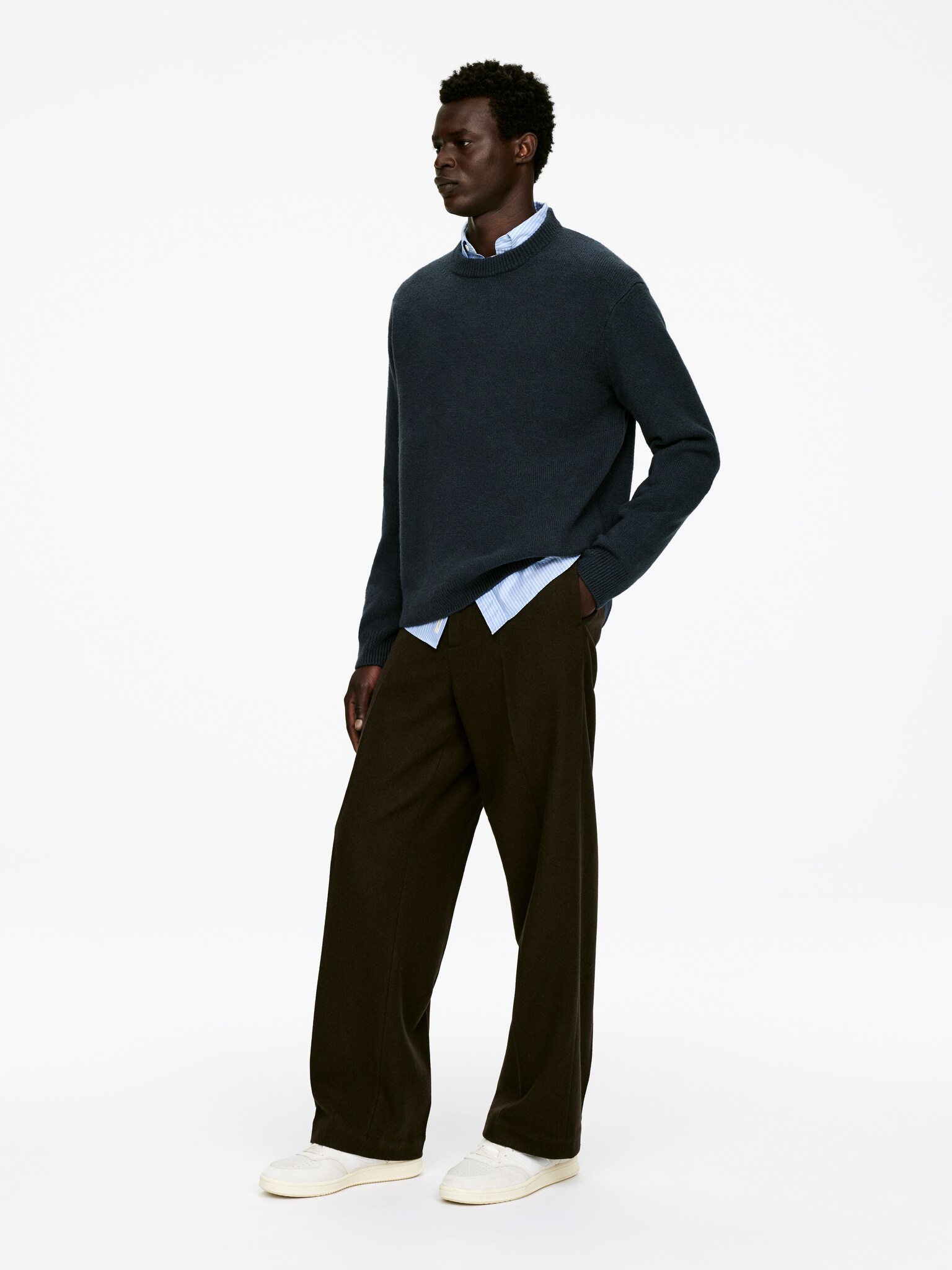Cotton-Blend Jumper - Dark Grey/Dusty Mint - 3