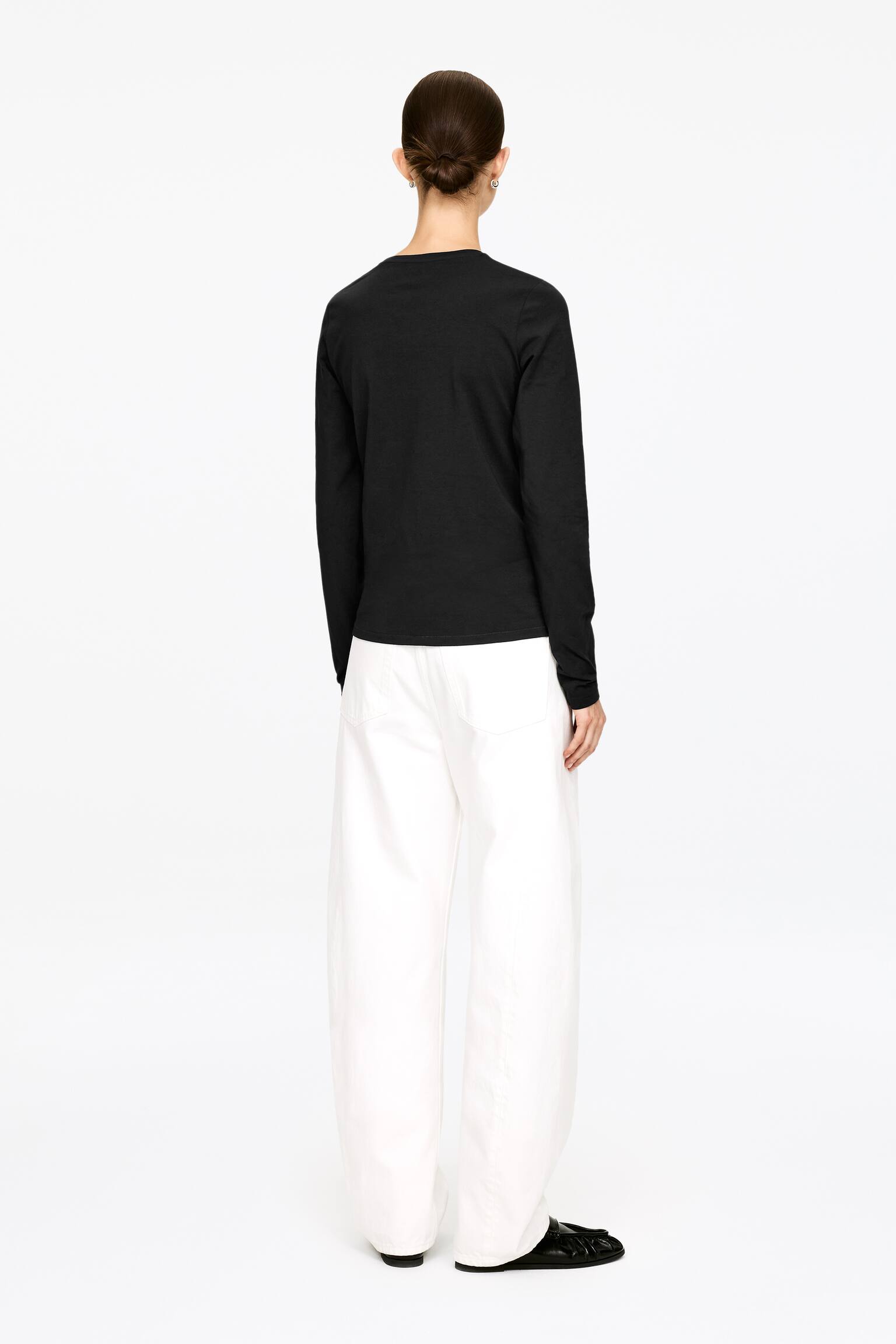 T-shirt à manches longues en coton extensible - Noir - 4