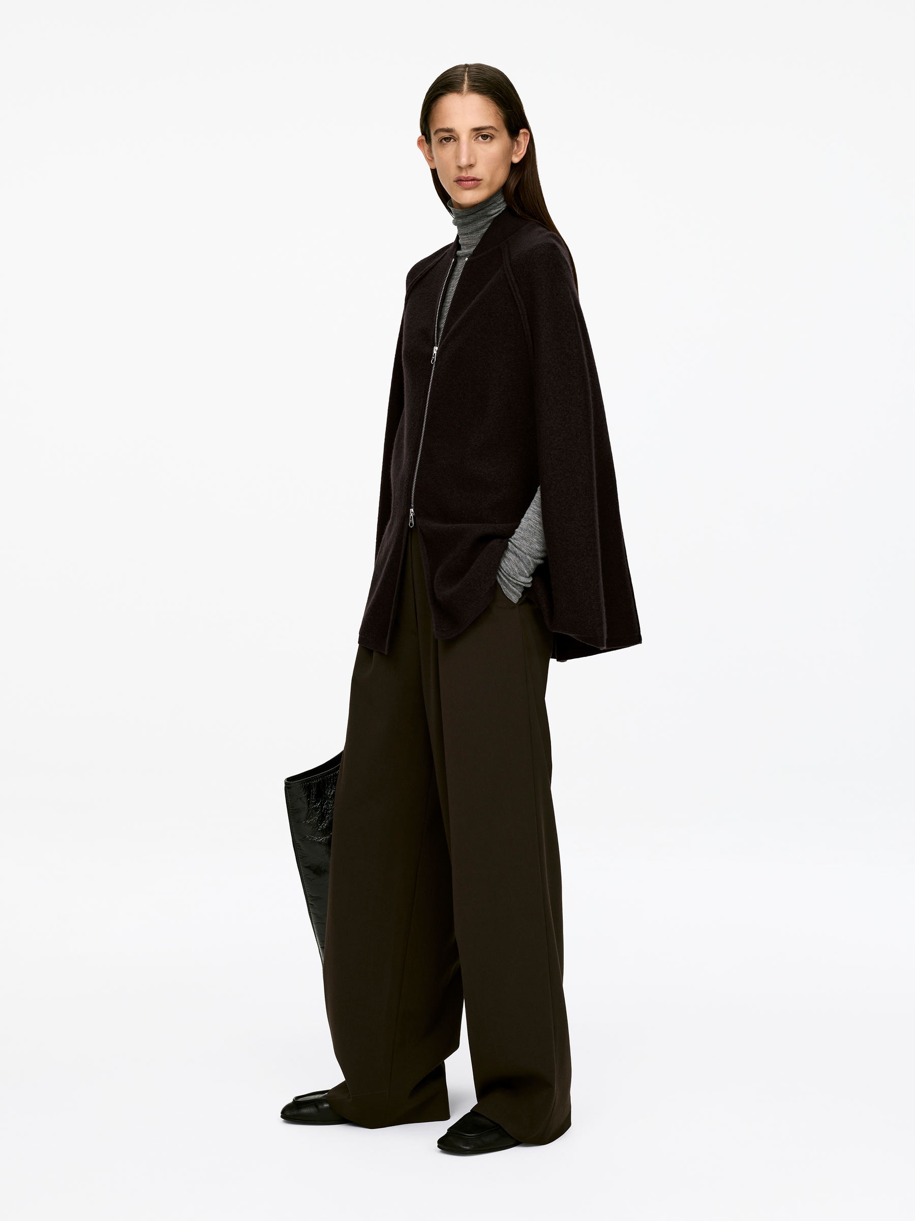 Boiled Wool Cape - Dark Brown - Loose fit - Women - StillMedia/Lookbook - 3