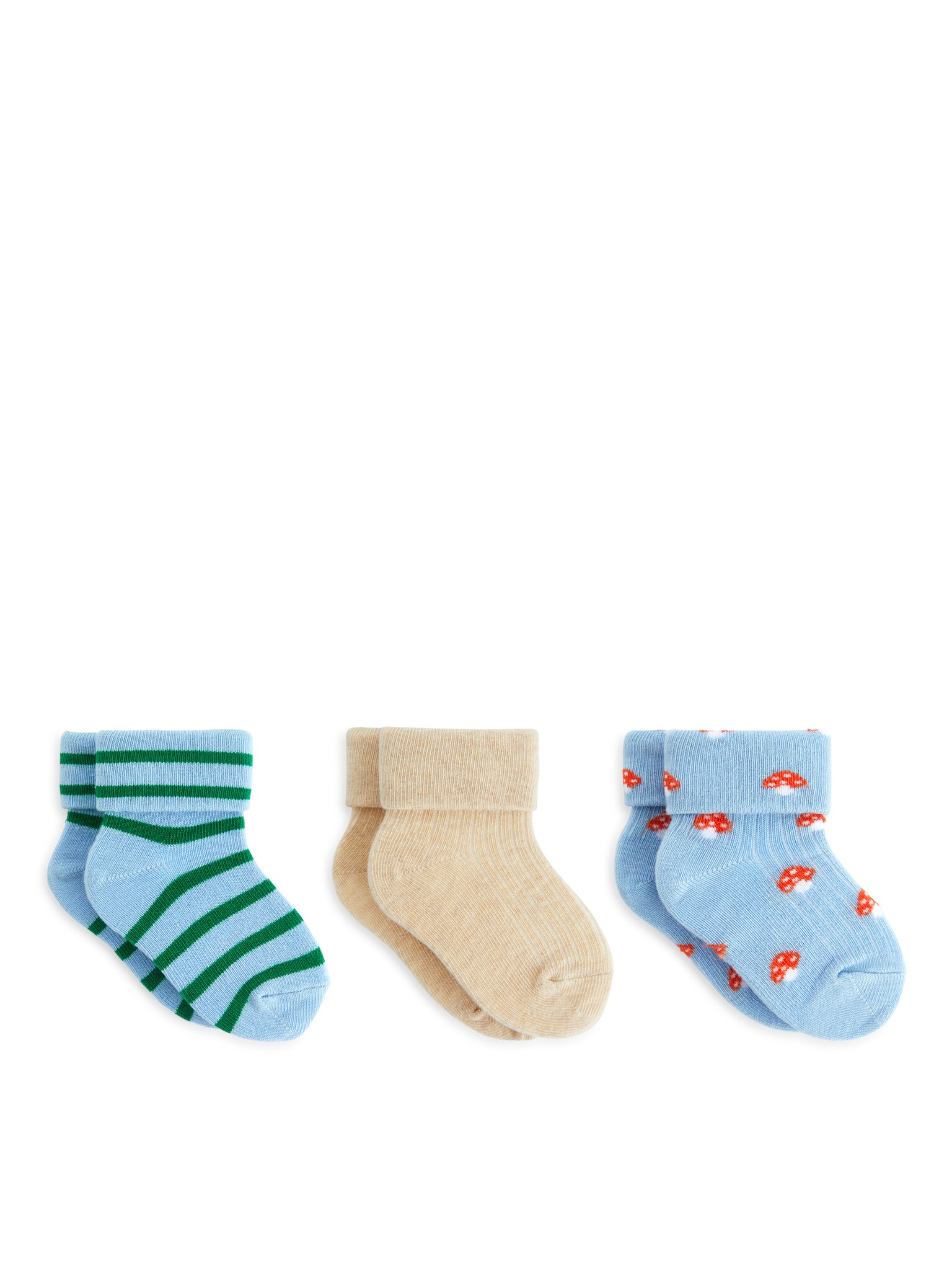 Rib Socks Set of 3 Pairs - Jasnoniebieski/Beżowy/Niebieski/serca/Green/Beige