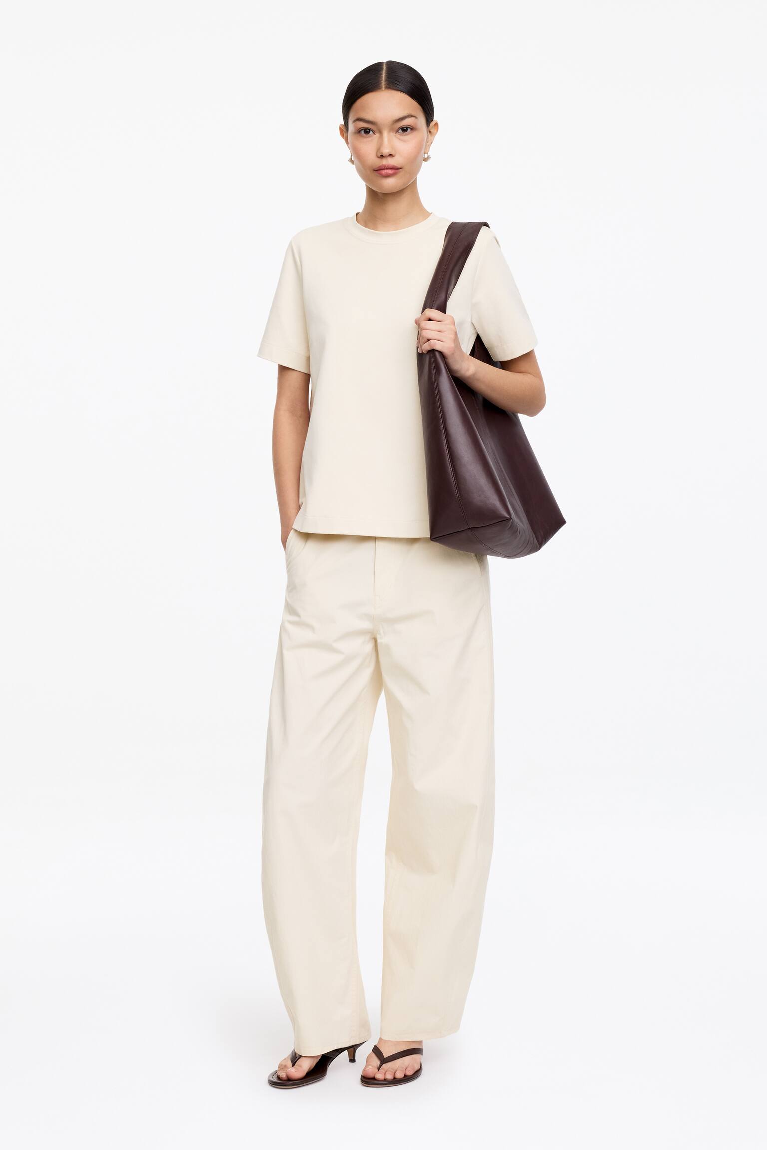 Spodnie z nogawkami typu barrel - Złamana biel/Beżowy/Czarny - 1