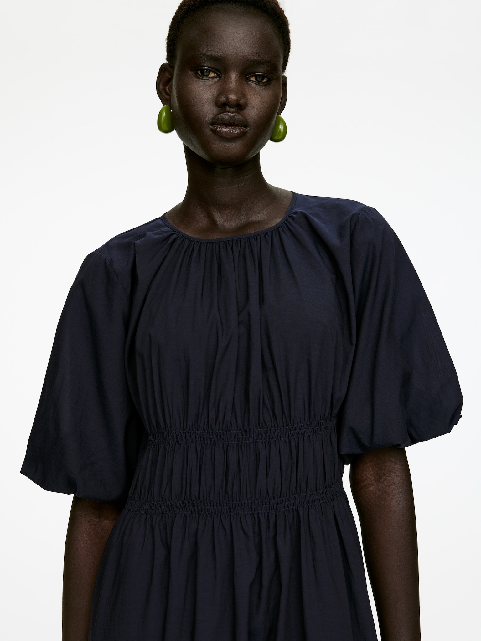 Volume-Sleeve Dress - Dark Blue - 5