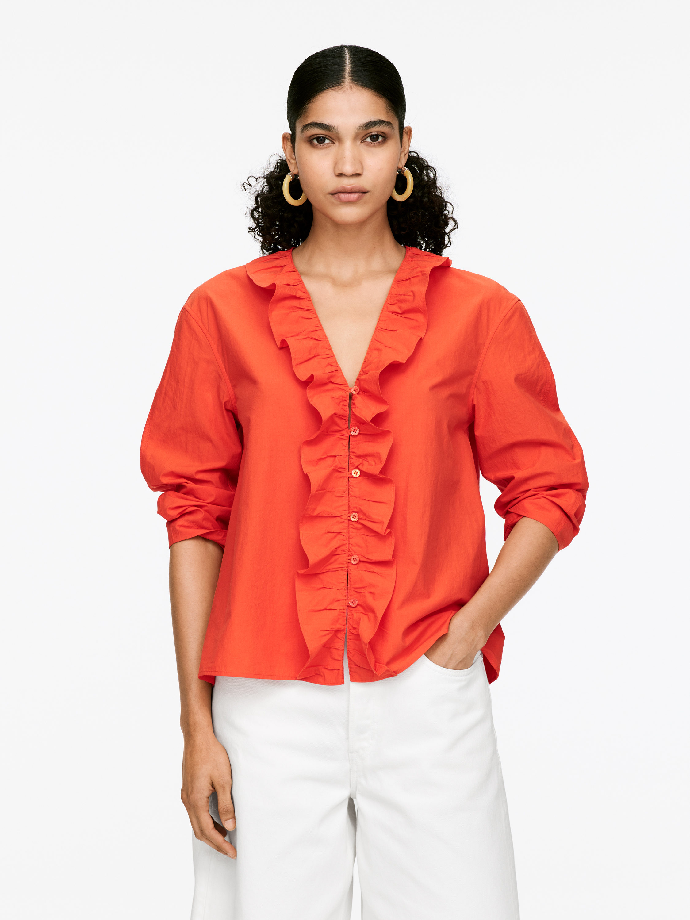Frill Blouse-#C44A34-16202