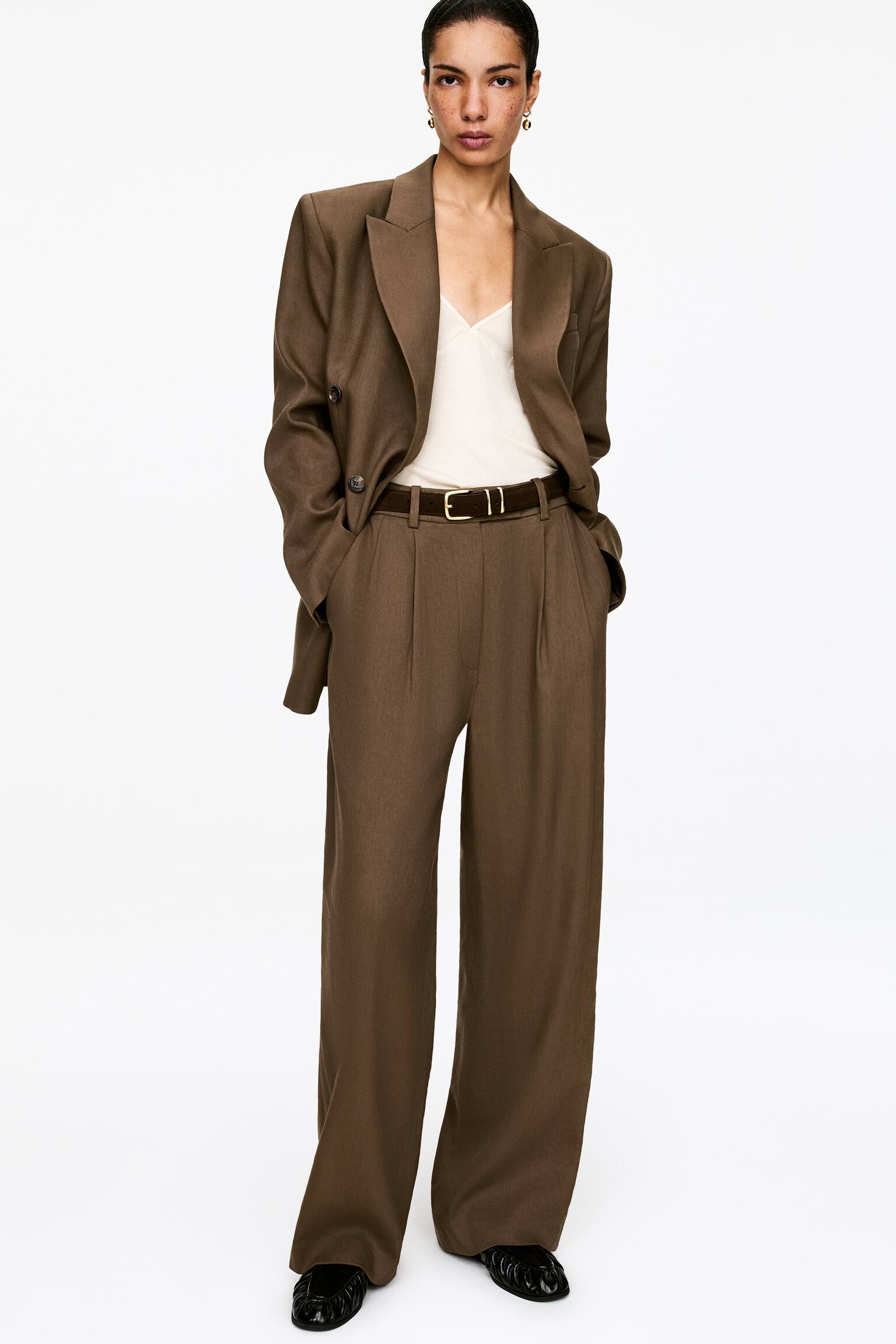 Sacou cu două rânduri de nasturi - Bej închis - 8