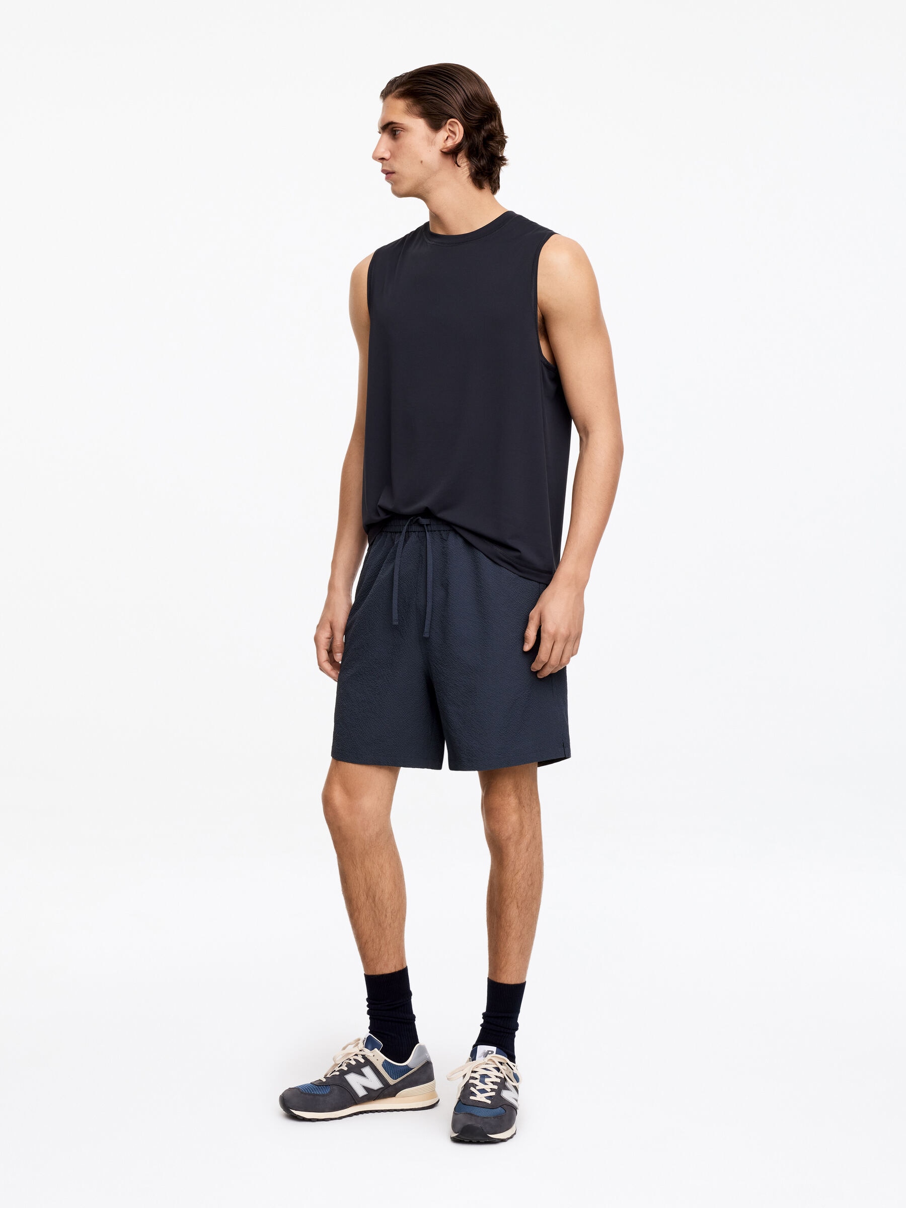 Short technique en seersucker - Bleu marine foncé - Regular fit - Homme - StillMedia/Lookbook - 2