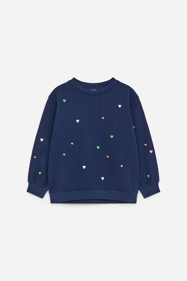 Terry Sweatshirt - Dark Blue/Hearts/Lilac/Red Hearts/Green - 1