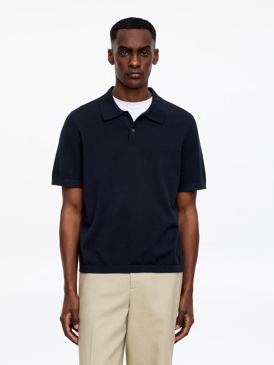 ARKET Men's  Fine-Knit Polo Shirt Blue,  size XL