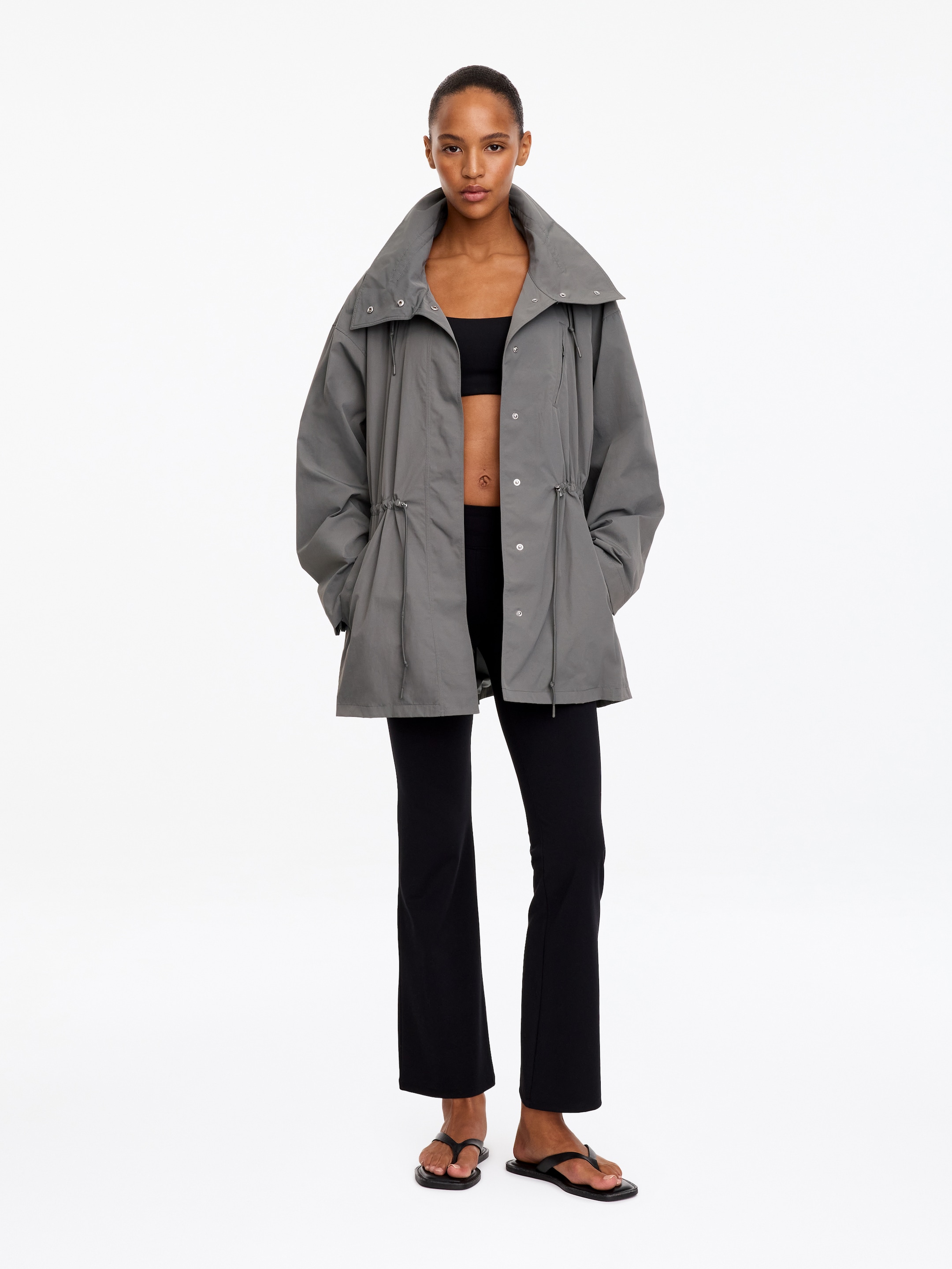 High-Collar Nylon Jacket-Grey-18381