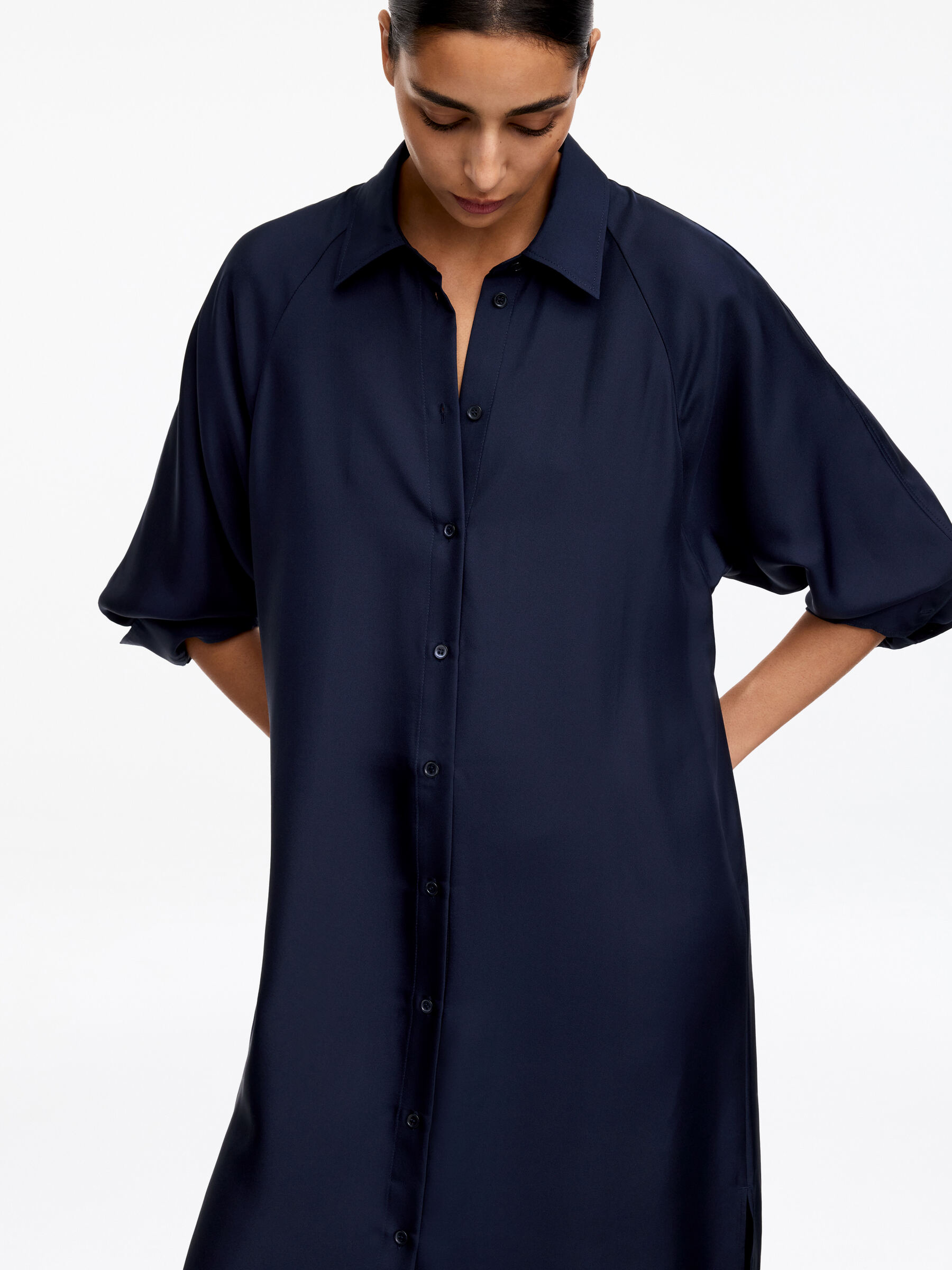 Robe-chemise en sergé de soie - Bleu - Regular fit - Femme - StillMedia/Lookbook - 3