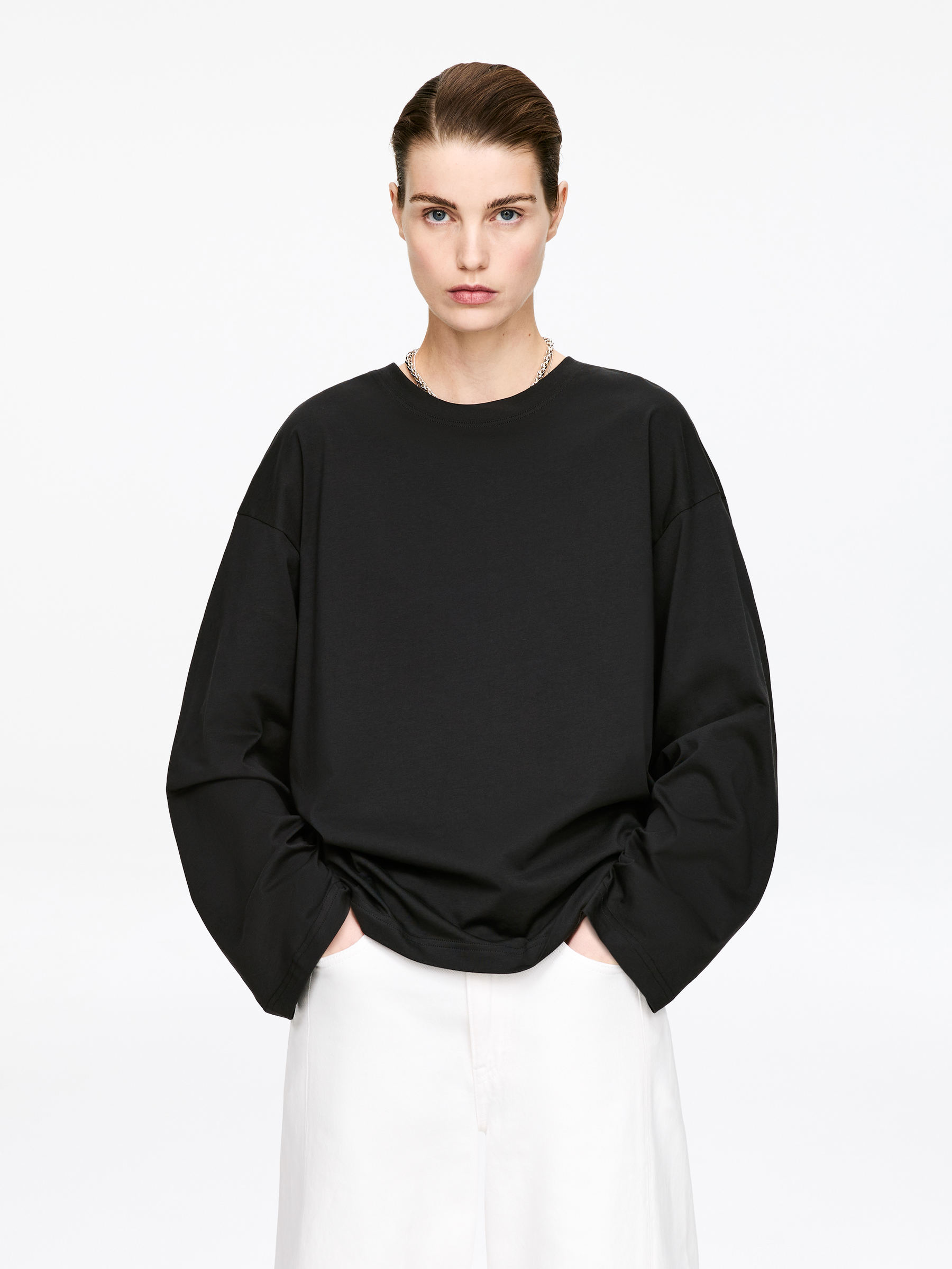 Oversized Long-Sleeve T-Shirt-#333538-17943