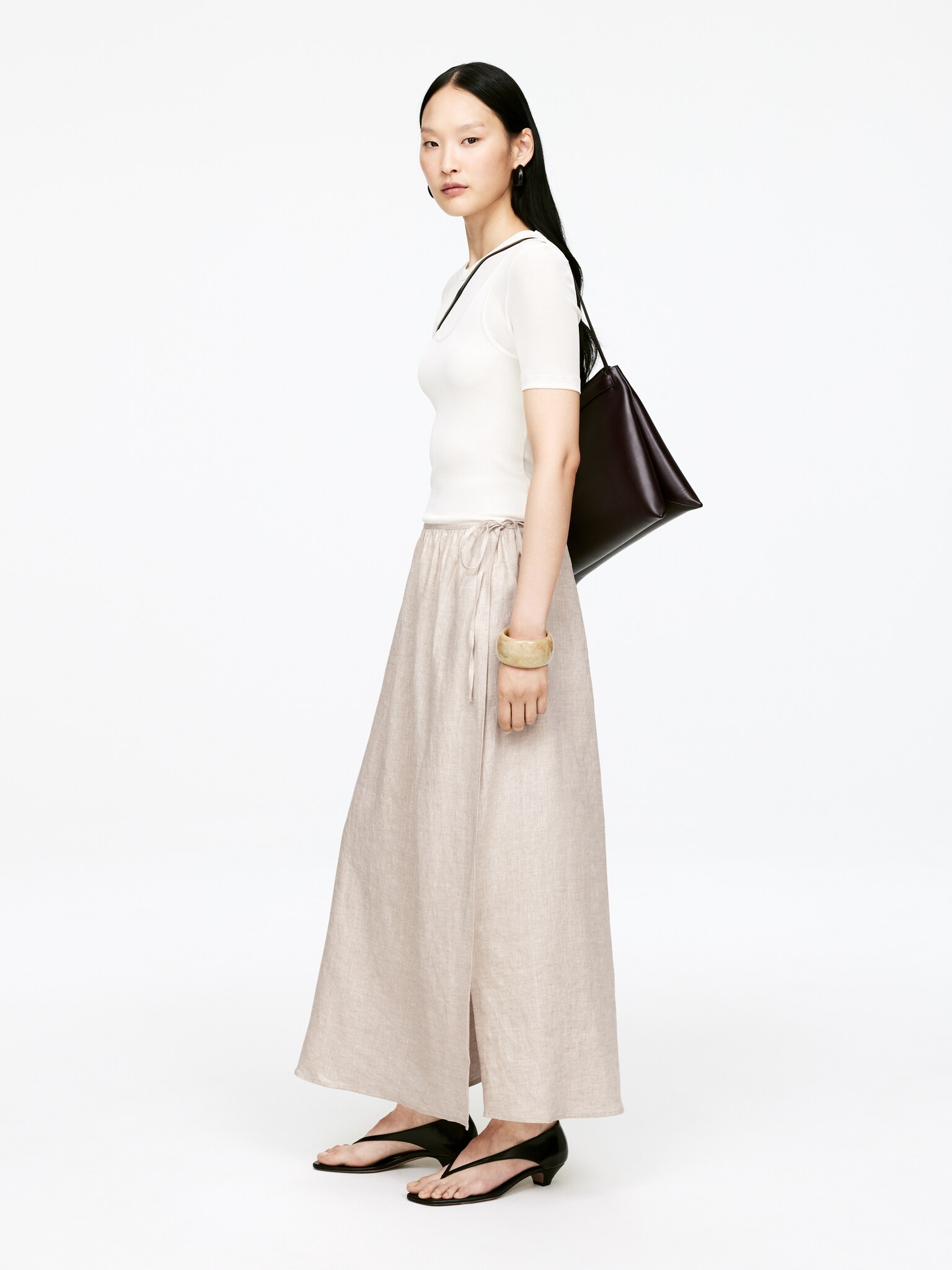 Jupe portefeuille en lin - Beige - 4