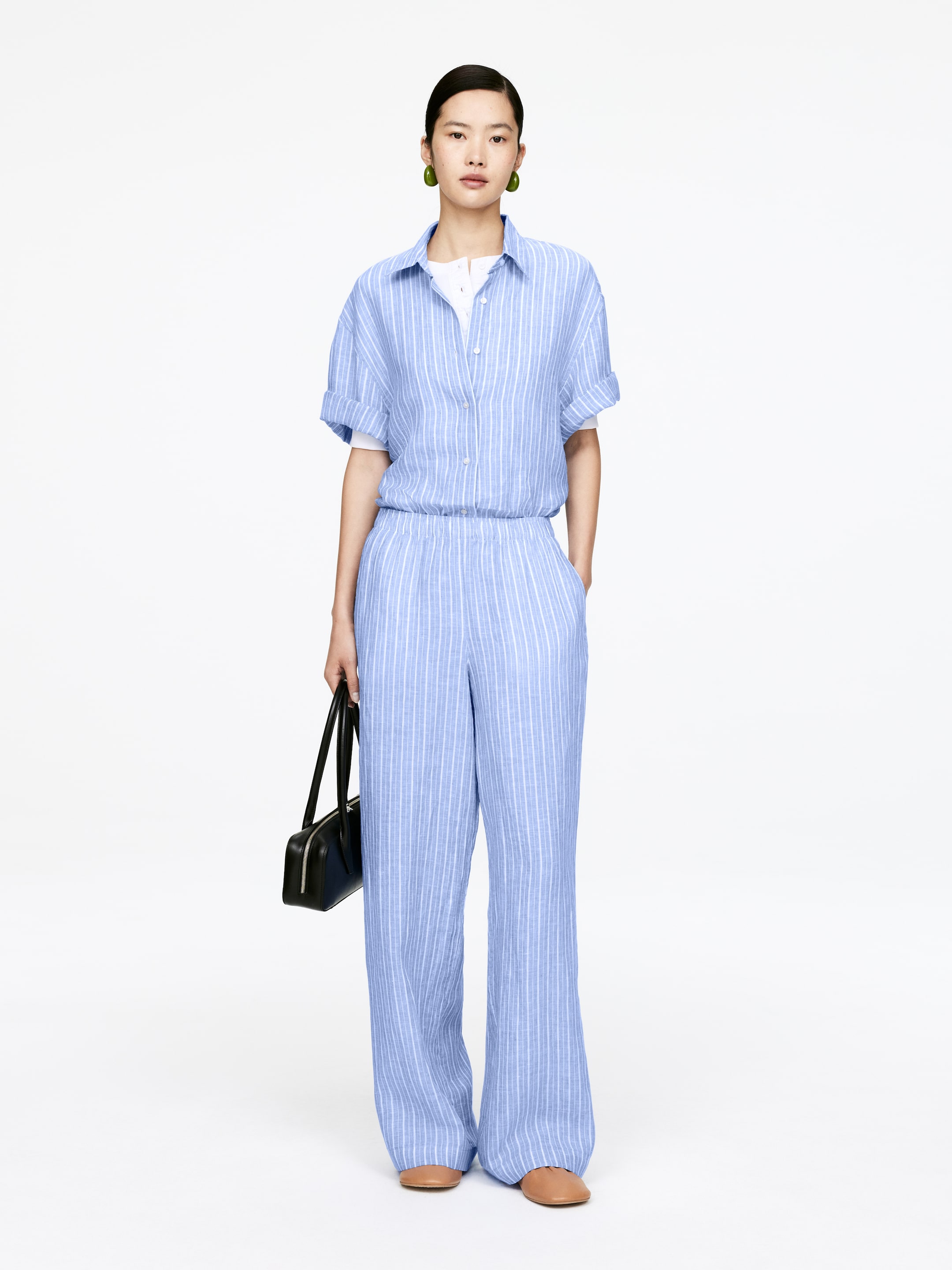 Agrandir l'image: Pantalon en lin - Bleu/Blanc - FEMME | H&M FR 1