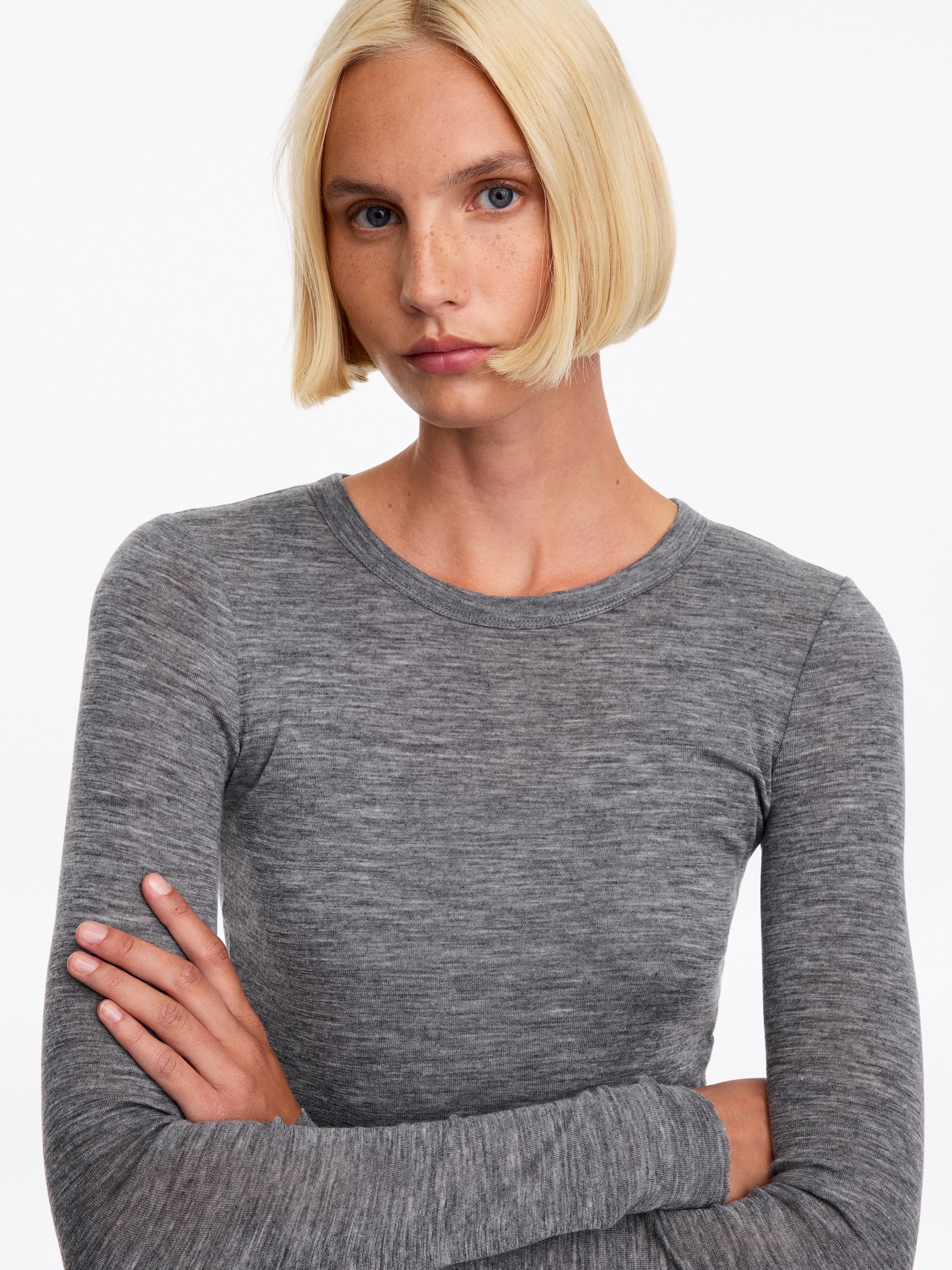 Long-Sleeved Merino Top - Grey - Slim fit - women - StillMedia/Lookbook - 3