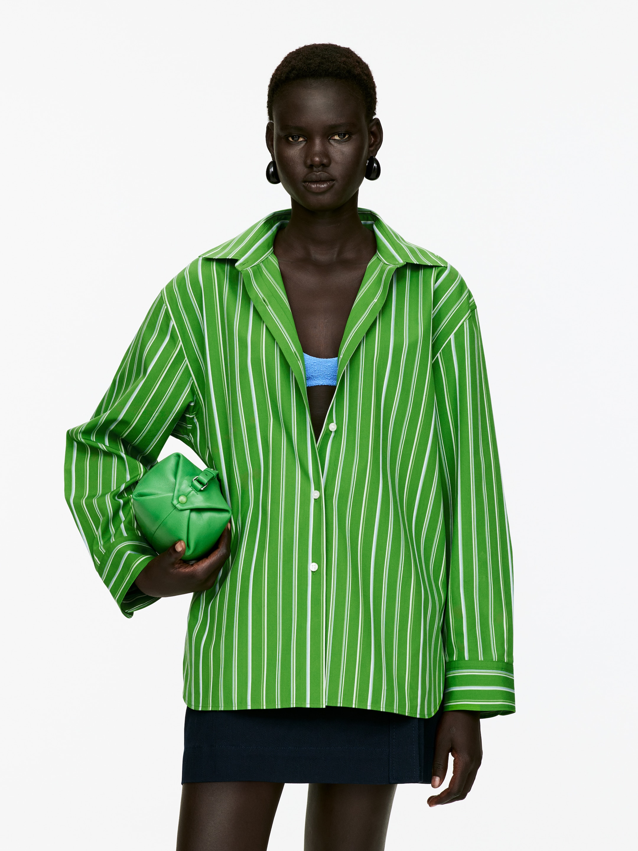 Grotere afbeelding bekijken: Relaxed Poplin Shirt - Groen/gestreept - DAMES | H&M BE 1