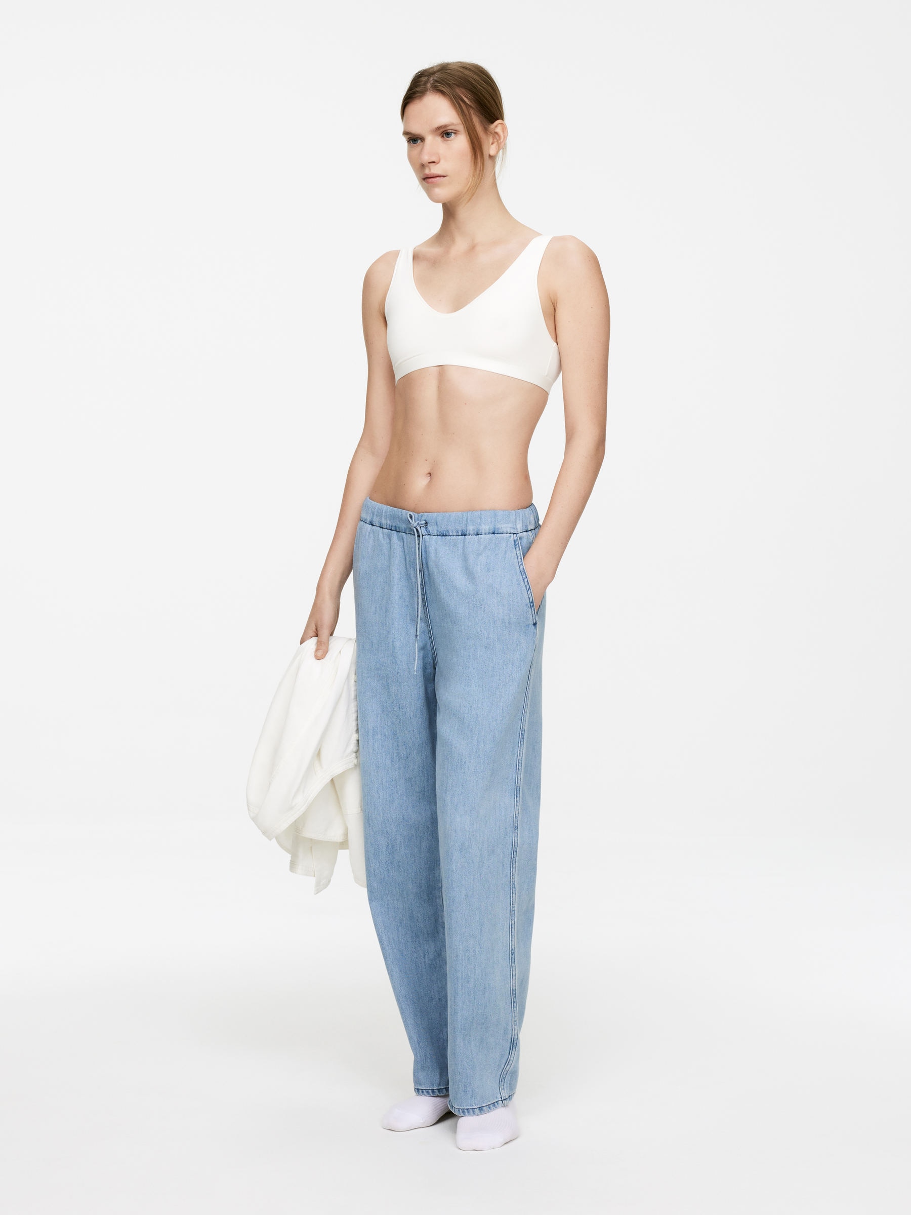 Drawstring Denim Trousers - Blue - Regular fit - Women - StillMedia/Lookbook - 9