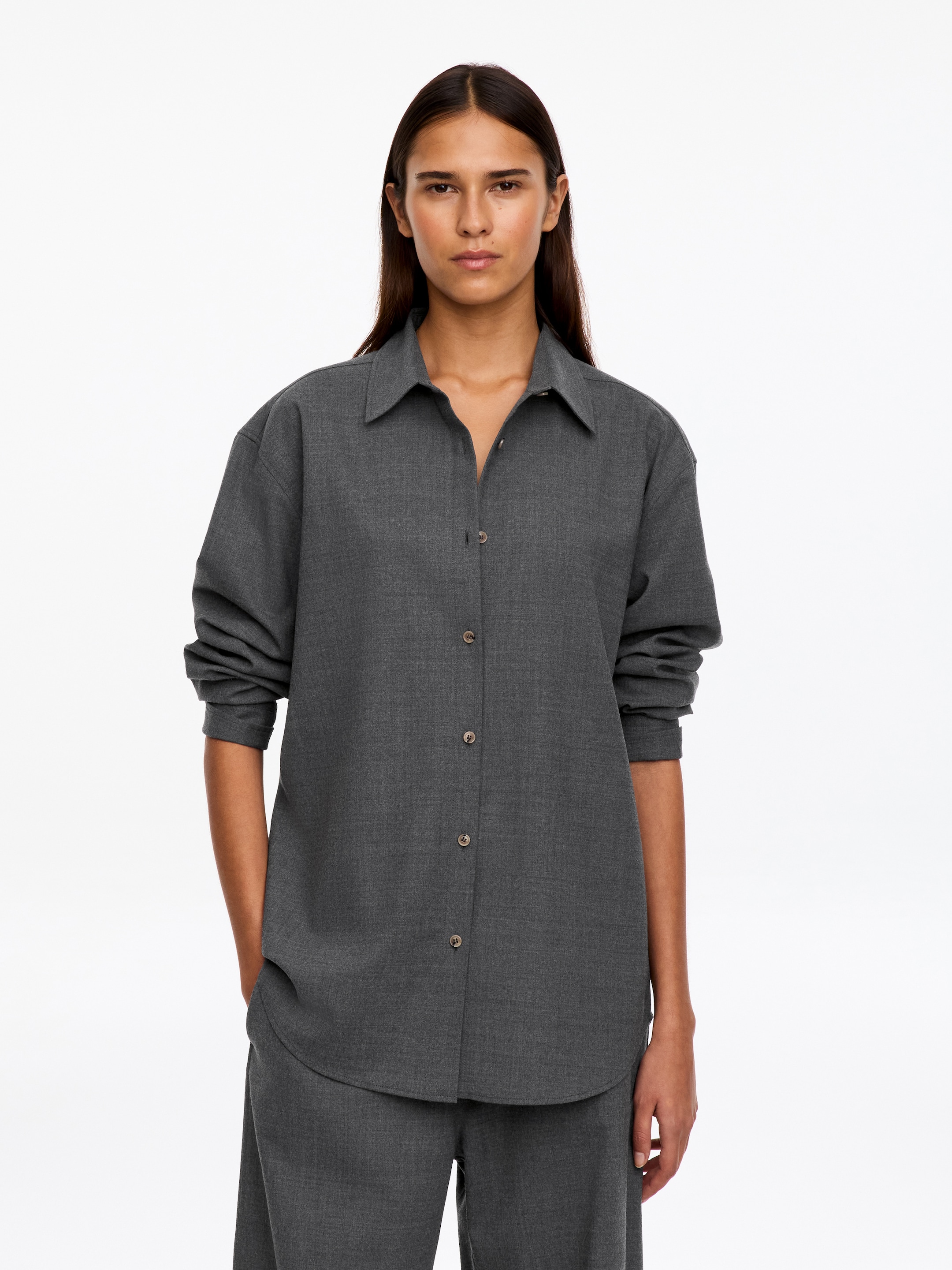 Koszula z flaneli z wełną-Grey-21185