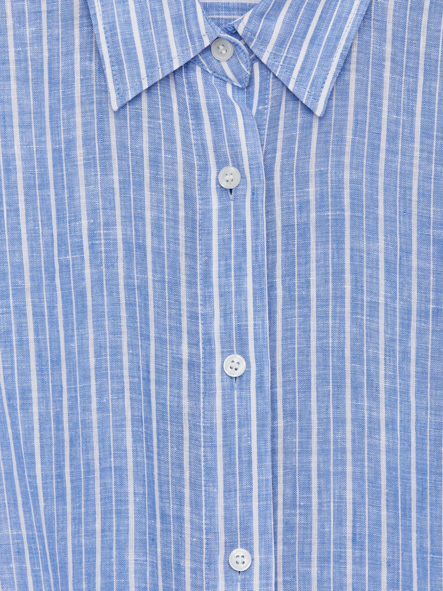 Linen Shirt Dress - Blue/White/Black - 2