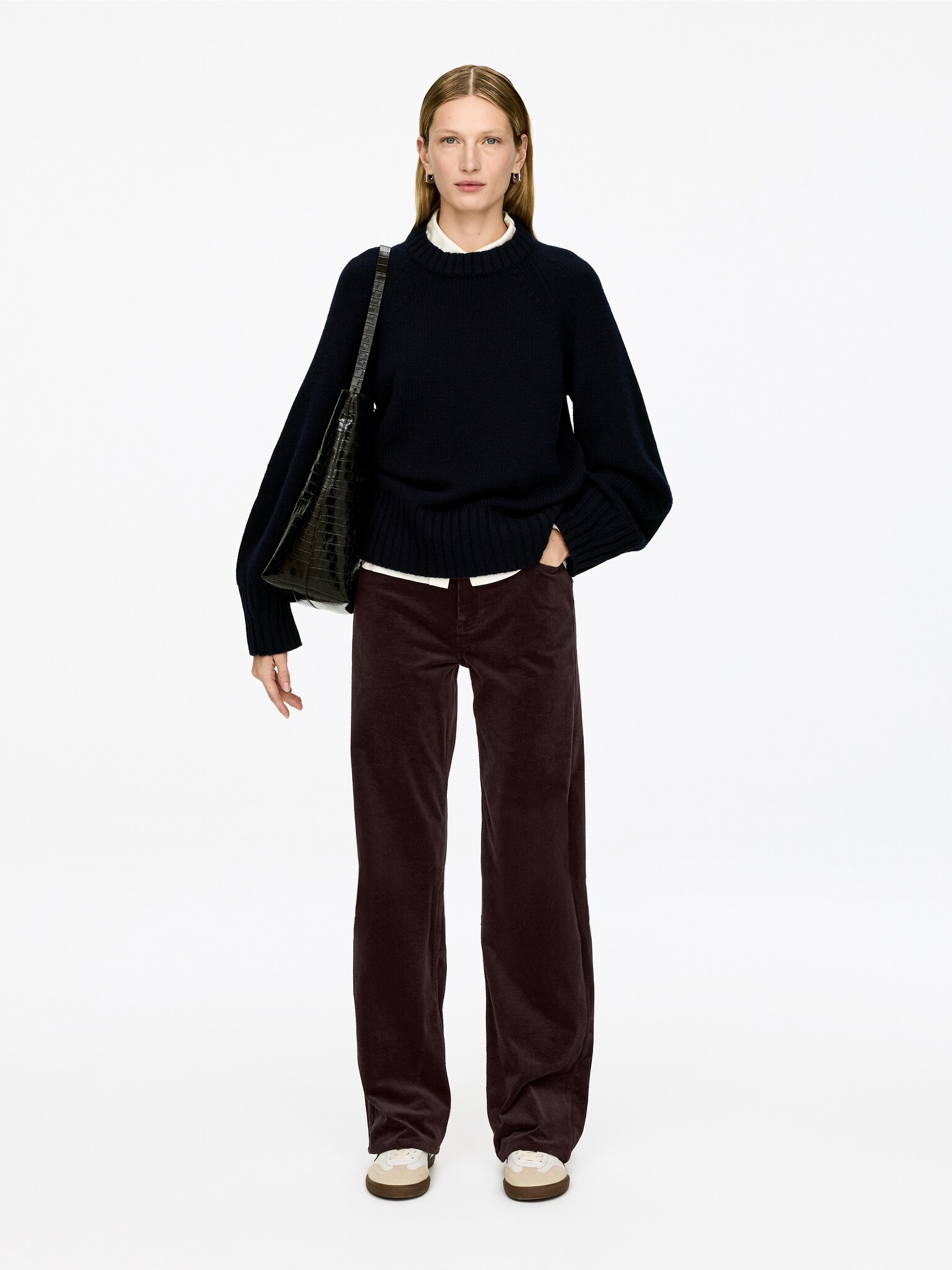 CORAL kordfløyelsjeans med vide ben - Mørk burgunder/Mørk khakigrønn/Offwhite