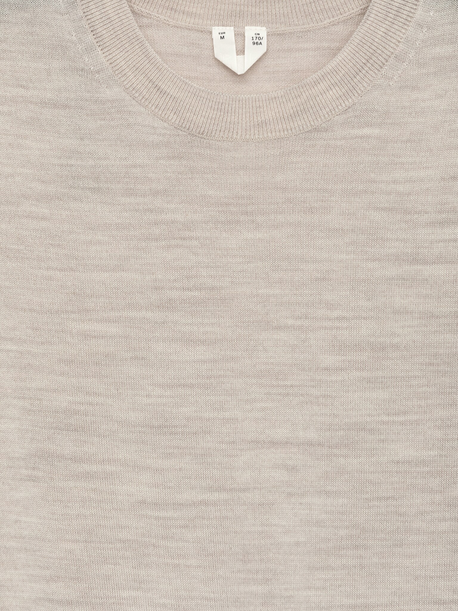 Dzianinowy T-shirt z wełny merynosów - Jasny beż/Ciemnoniebieski/Ciemnobeżowy/Czarny - 2