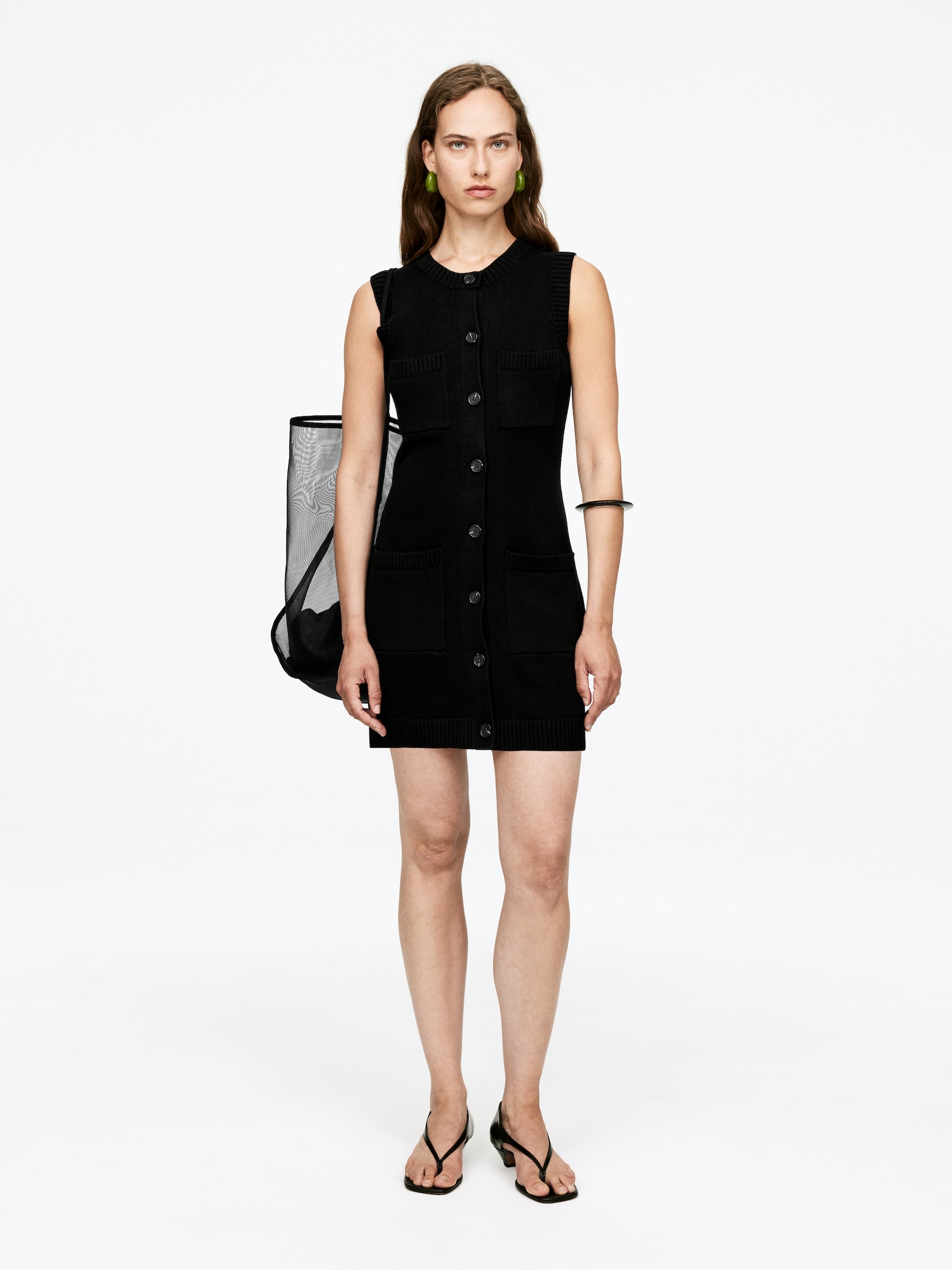Ärmelloses Strickkleid - Schwarz