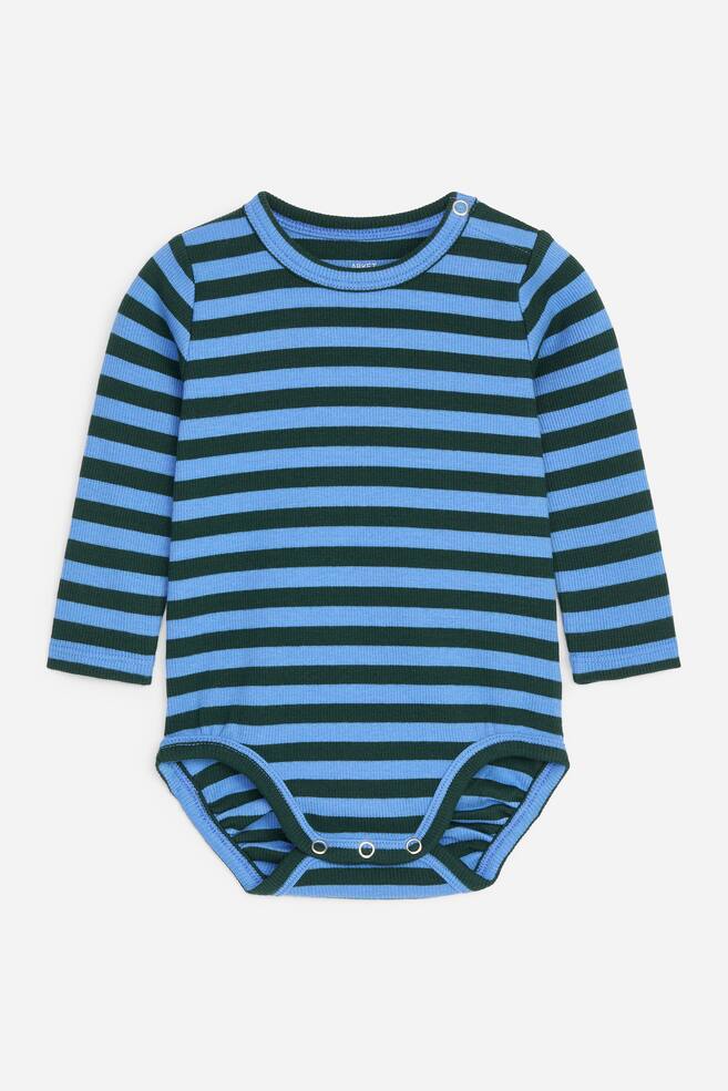 Ribbed Long-Sleeve Bodysuit - Light Blue/Dark Green/Pink/Red/Beige/Black/Rust/Blue Polkadot/Pink/Orange/Light Blue/Green - 1