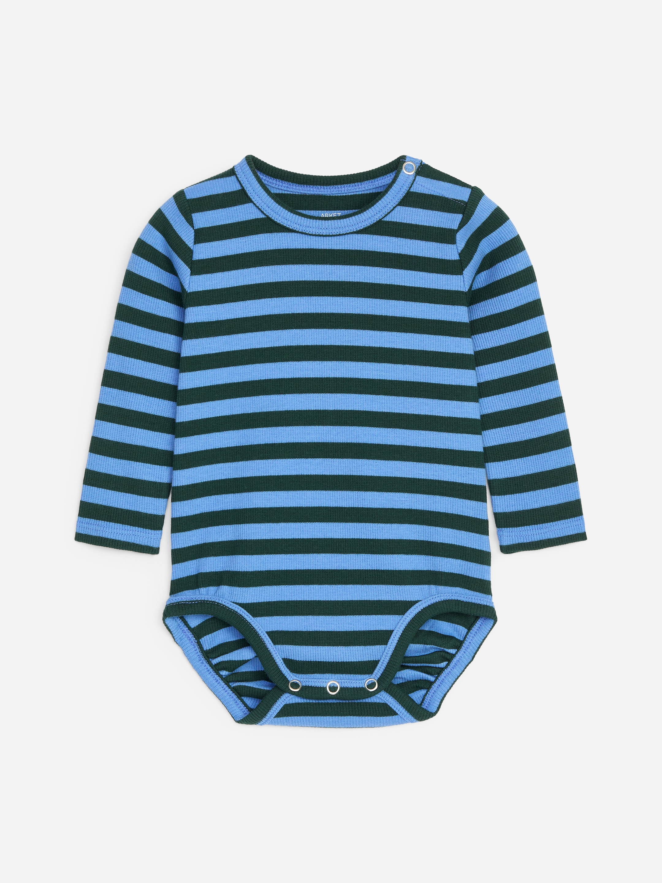 Ribbstickad långärmad body-Blue-19885