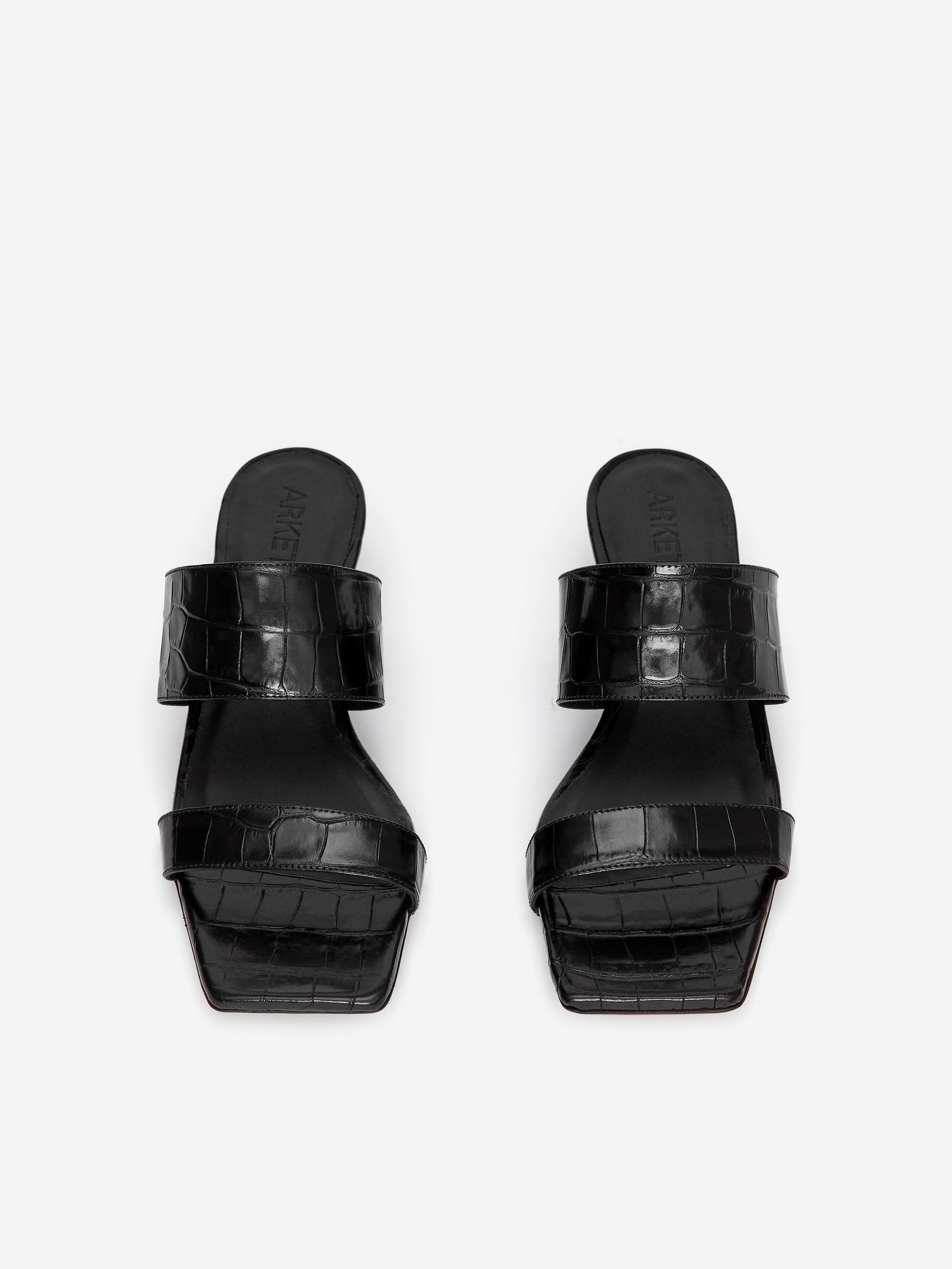 Leather Strap Sandals - Black/Faux Crocodile - Women - StillMedia/DescriptiveStillLife - 4