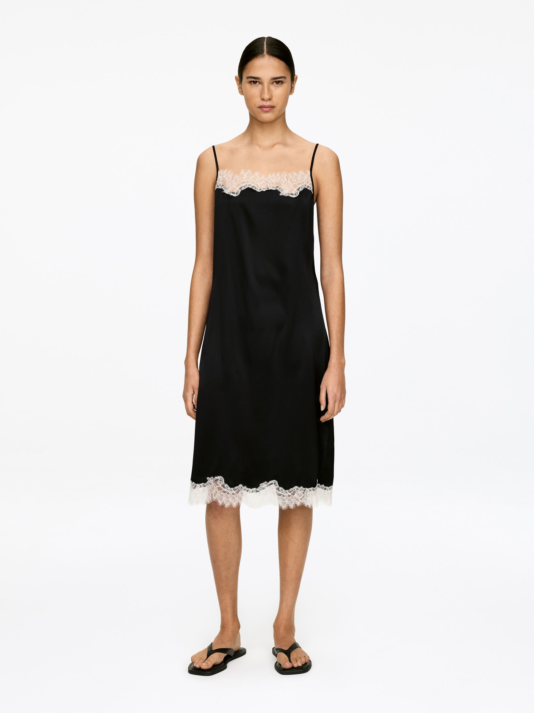 Lace-Detail Silk-Blend Dress-#272627-17176