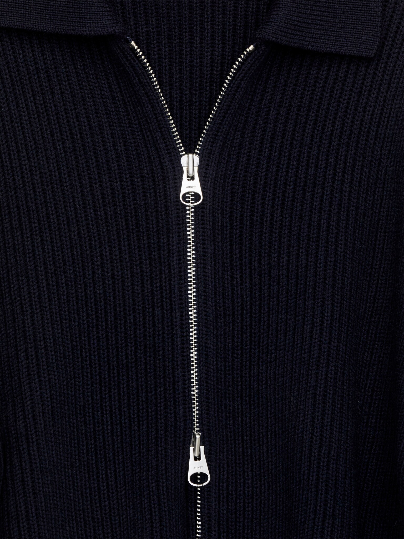 Cardigan zippé en laine et coton - Bleu foncé - 5