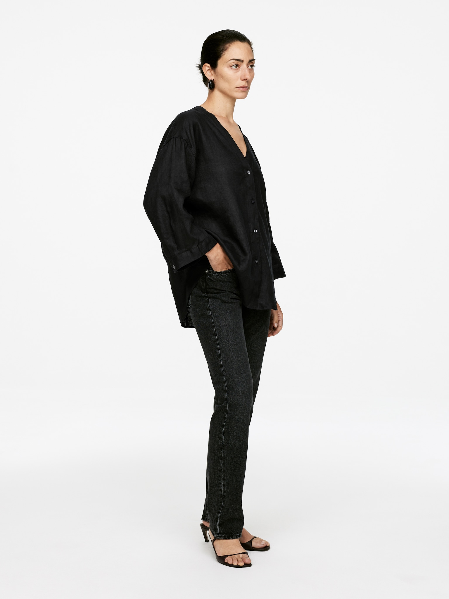 Linen Blouse - Black - 3