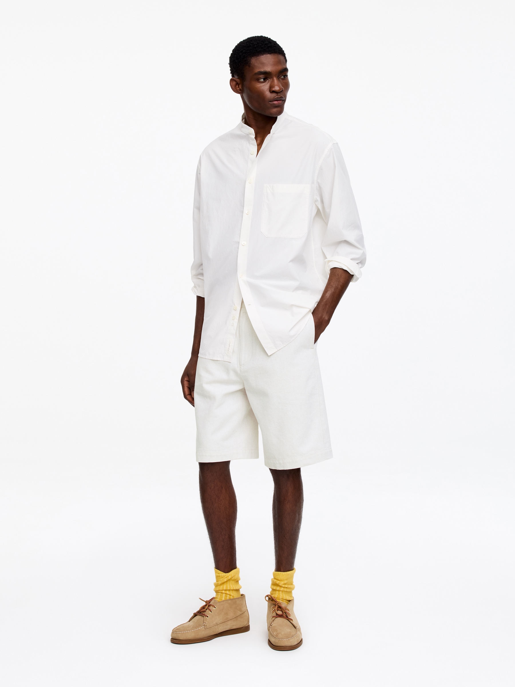 Lockere Shorts aus Baumwolle und Leinen - Cremeweiß - Relaxed Fit - Herren - StillMedia/Lookbook - 4