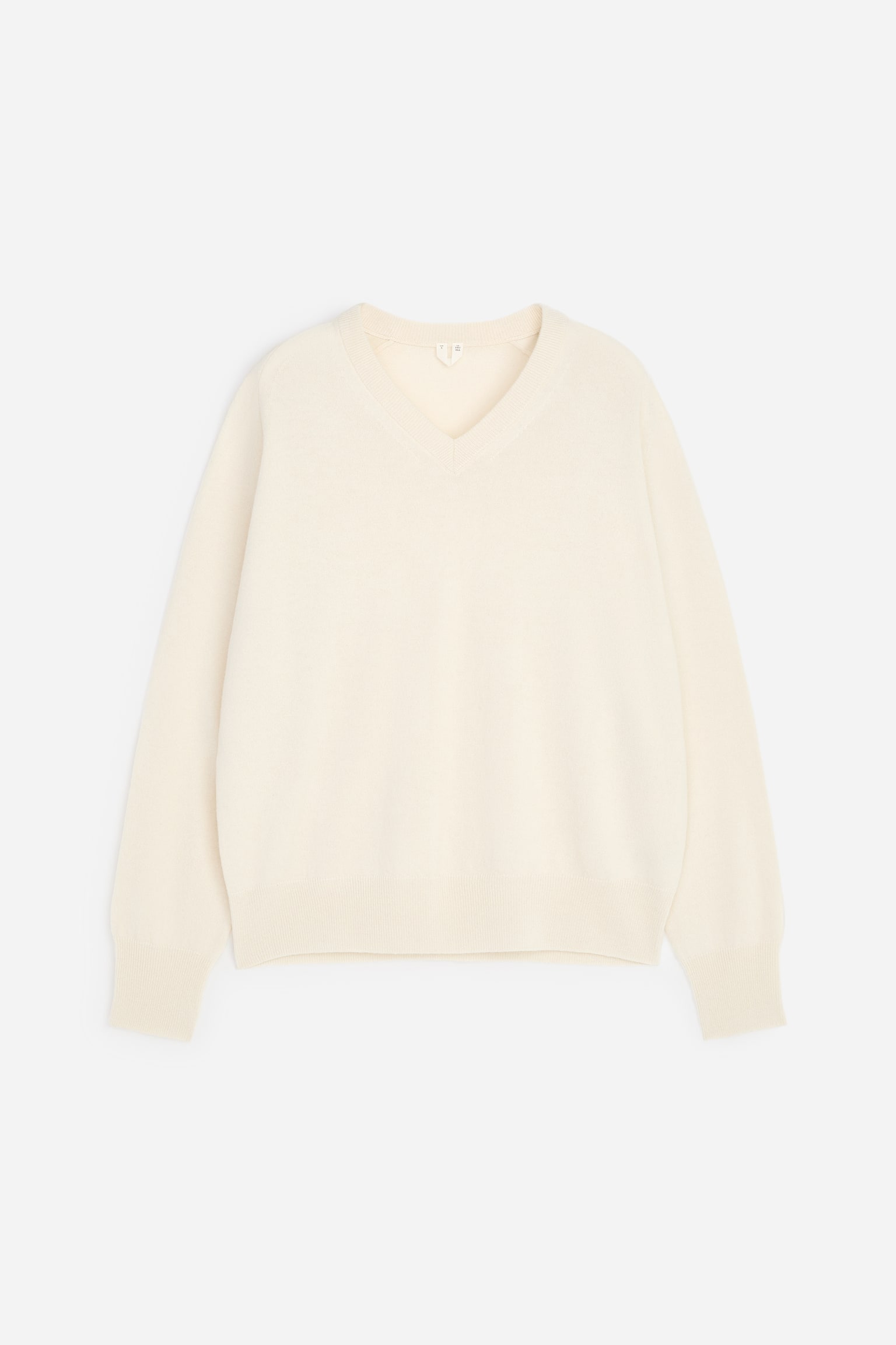 Camisola de caxemira com decote em V descontraída - Branco sujo/Cinzento