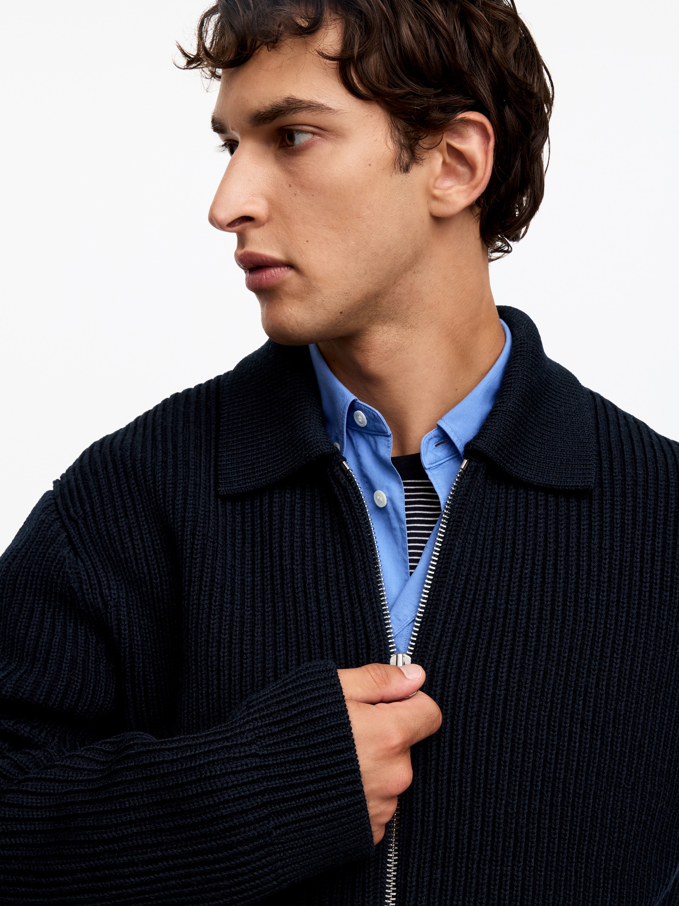 Kardigan z wełny i bawełny z zamkiem błyskawicznym - Ciemnoniebieski - Luźny fason - men - StillMedia/Lookbook - 5