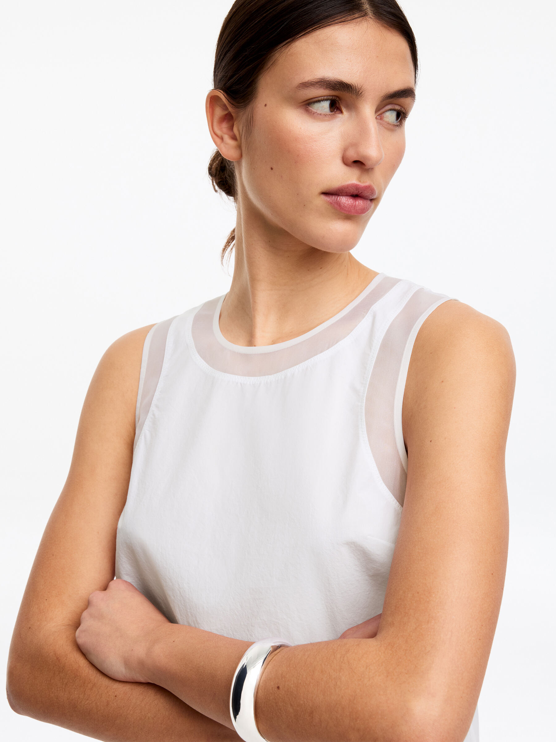 Tanktop mit Organzadetail - Weiß - Regular Fit - Damen - StillMedia/Lookbook - 2